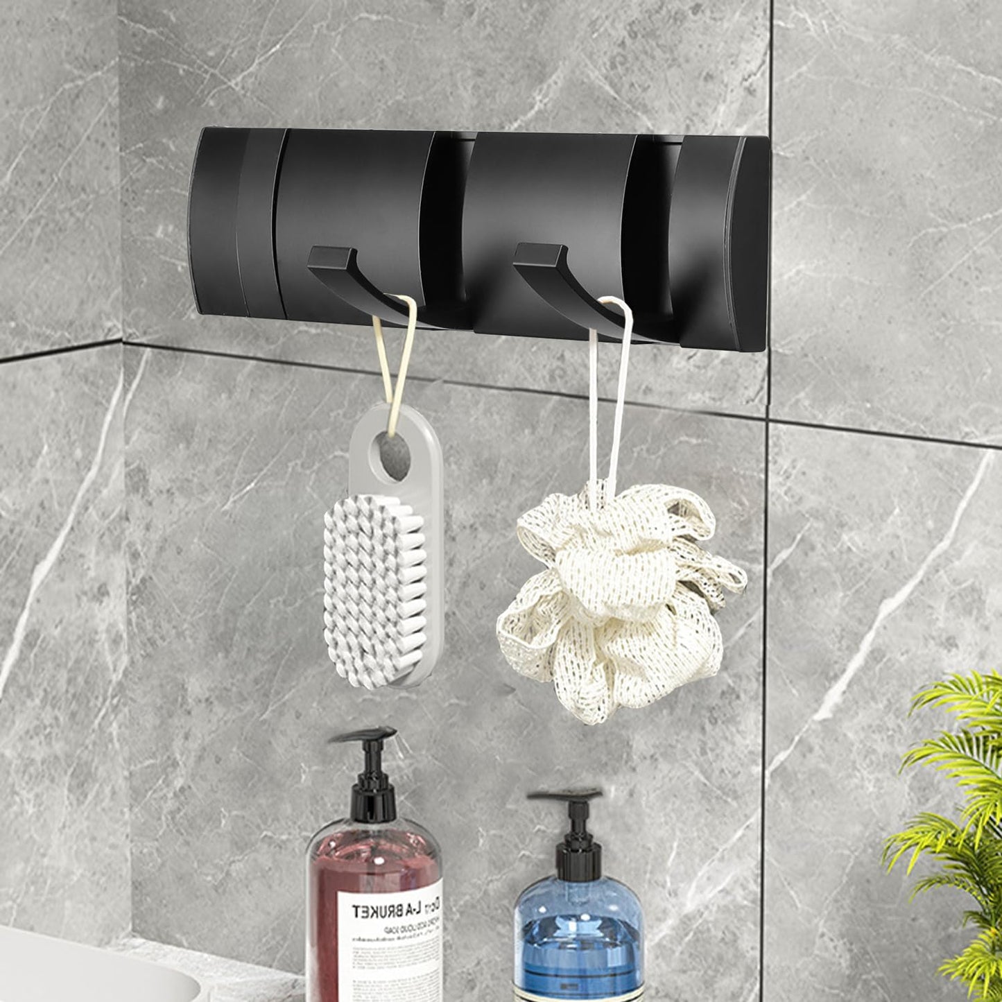 Folding Coat Hooks, Wall Mounted Coat Rack with 3 Retractable Hooks, Heavy Duty Towel Rack for Bathroom Wall Hook for Hanging Clothes Bathrobe, Stainless Steel Coat Hanger for Entryway(Black)