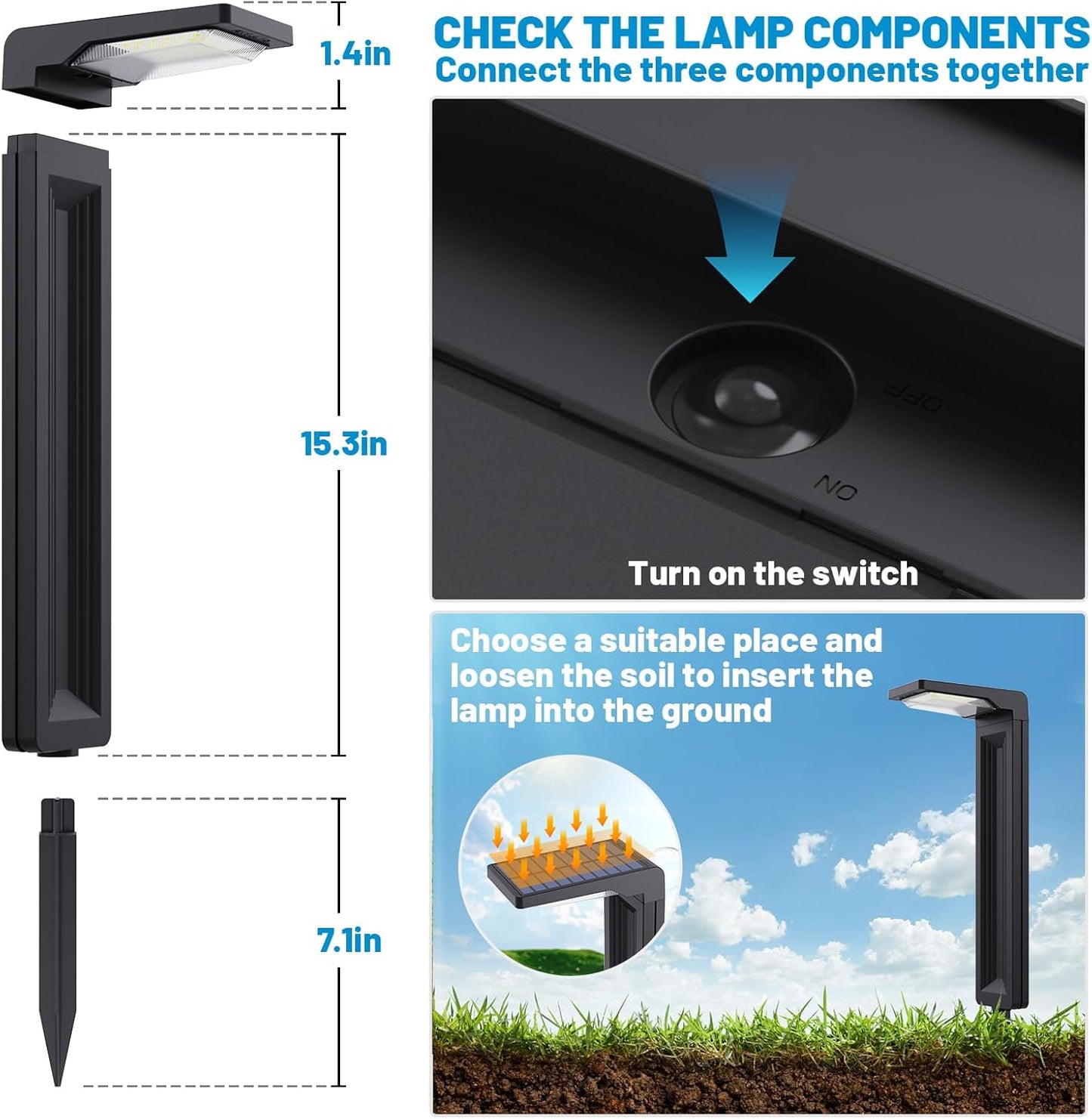 Sunvivo Solar Pathway Lights,2 Modes(Cool White or Warm White),Bright Solar Path Lights Outdoor Waterproof,Perfect Elegant Guide Light or Deco for Yard,Garden,Lawn,Sideway,Driveway,Walkway (2Pack)
