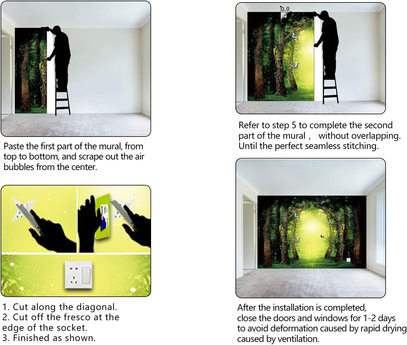 Classy Dream Butterfly Forest Tree Wallpaper for Bedroom Jungle Woodland Wall Mural Living Room Large Woods Adhesive Fabric decorr - 137"x96"(Not Peel and Stick)