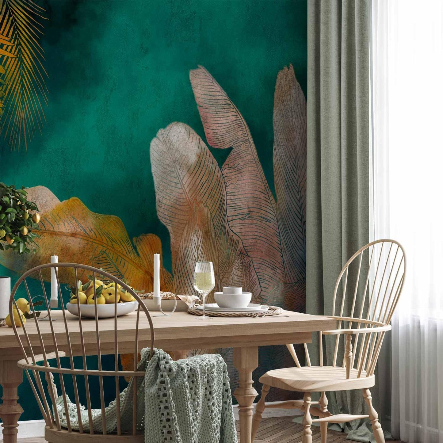 artgeist Premium Wall Mural Jungle 138x101 in - XXL Non-Woven Wallpaper Fleece Wall Decor Photo Print Picture Image Design Leaves Green Yellow Nature b-A-0825-a-a