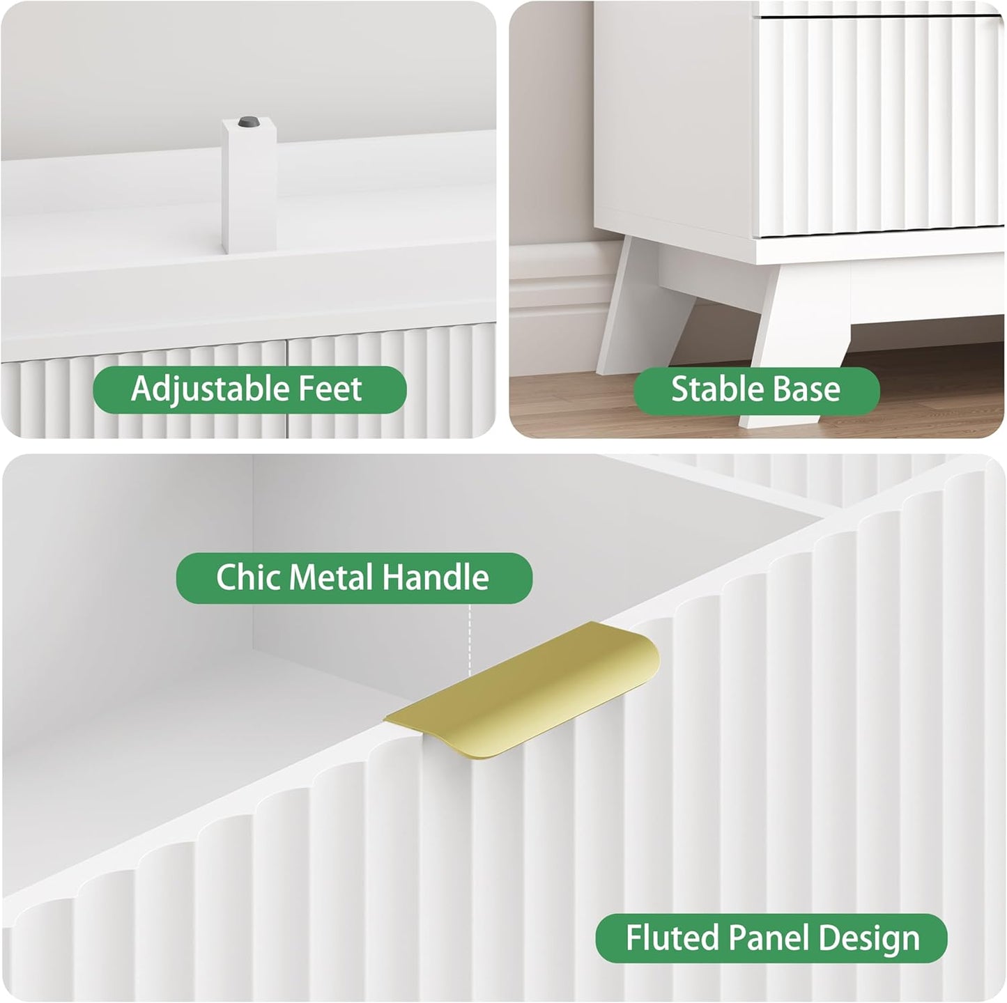 Fluted Dresser for Bedroom with 8 Drawers, 48" Wide Modern Chest of Drawers with Metal Handle, Wooden Dresser TV Stand, Wood Closet Clothes Storage Drawer Organizer for Living Room, Hallway, White