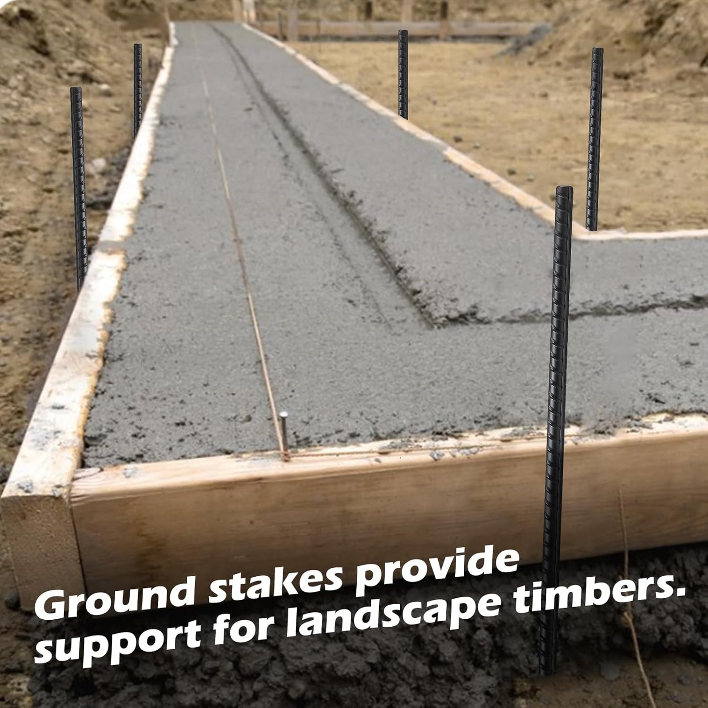 Rebar Stakes 16 Inch, 10 Pack Ground Stakes Heavy Duty with Chisel Point, Straight Metal Stakes for Concrete Form, Landscaping, Camping Tent or Timber, Black