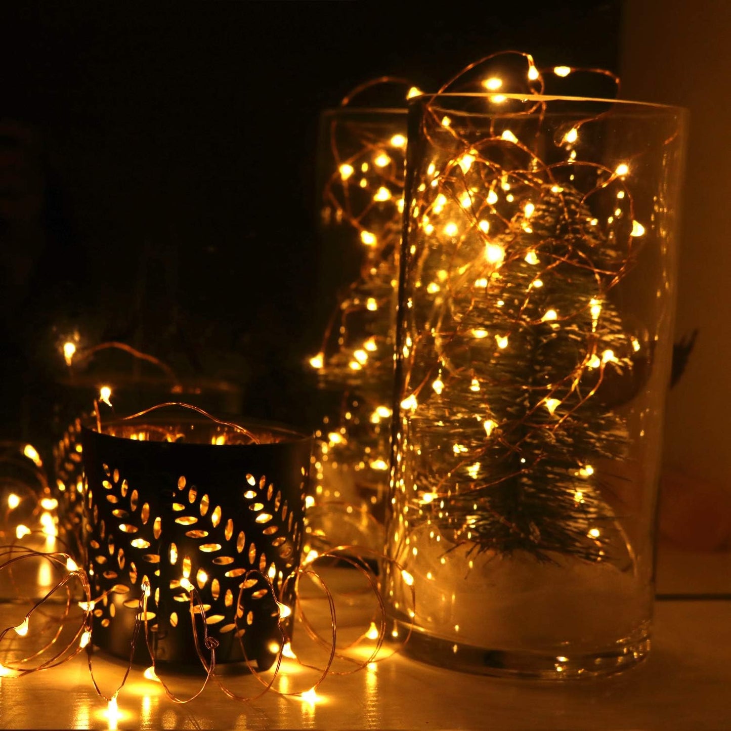 OakHaomie 6 Pack 10ft(3m) LED Starry String Lights 30 Micro LEDs on Copper Wire,2pcs CR2032 Batteries Required and Included,for DIY Wedding Christmas Centerpiece Table Decorations(Amber)