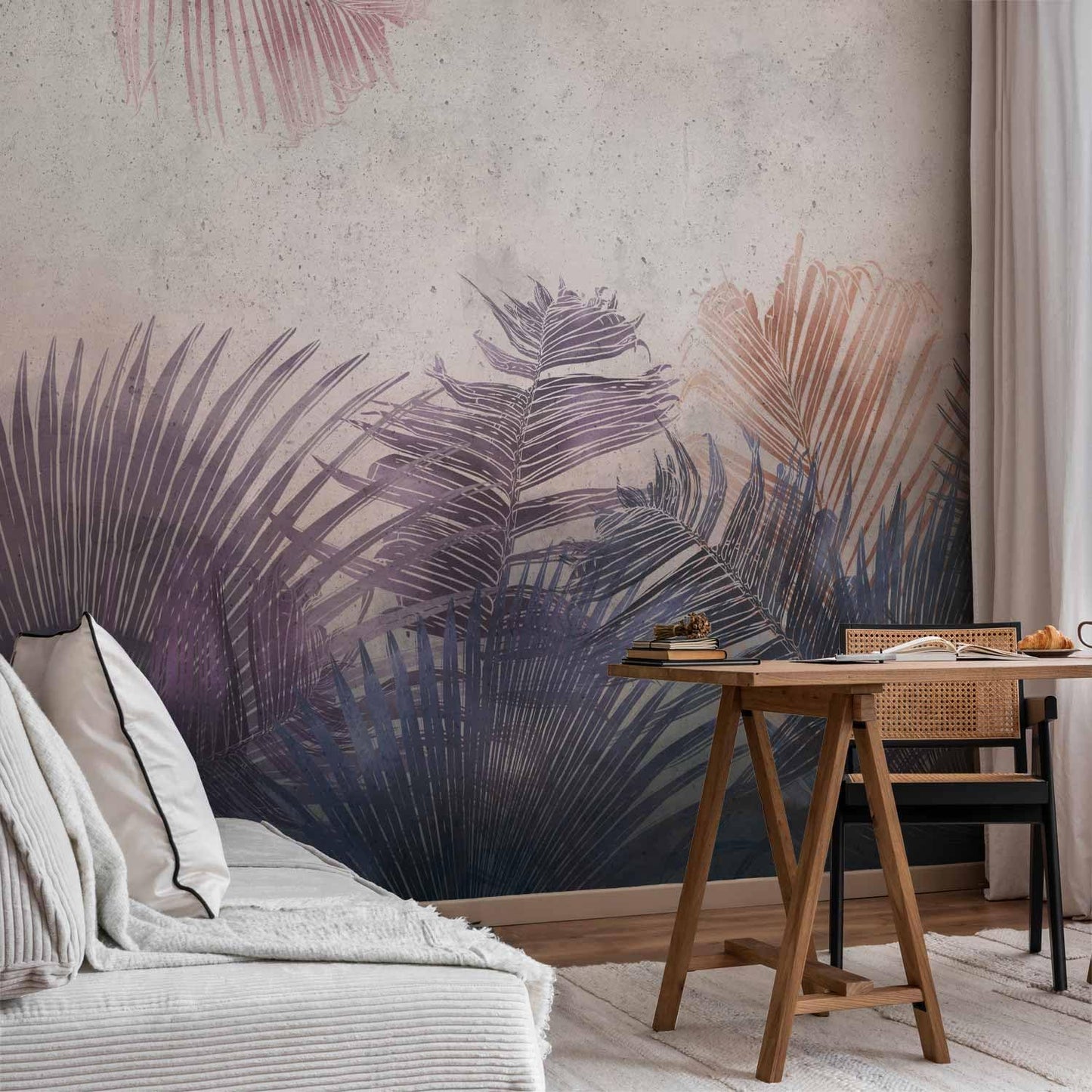 artgeist Wall Mural Jungle 154x110 in - XXL Peel and Stick Self-Adhesive Wallpaper Removable Large Sticker Foil Wall Decor Print Picture Image Design Leaves Botanical Nature Purple Grey b-A-0827-a-a