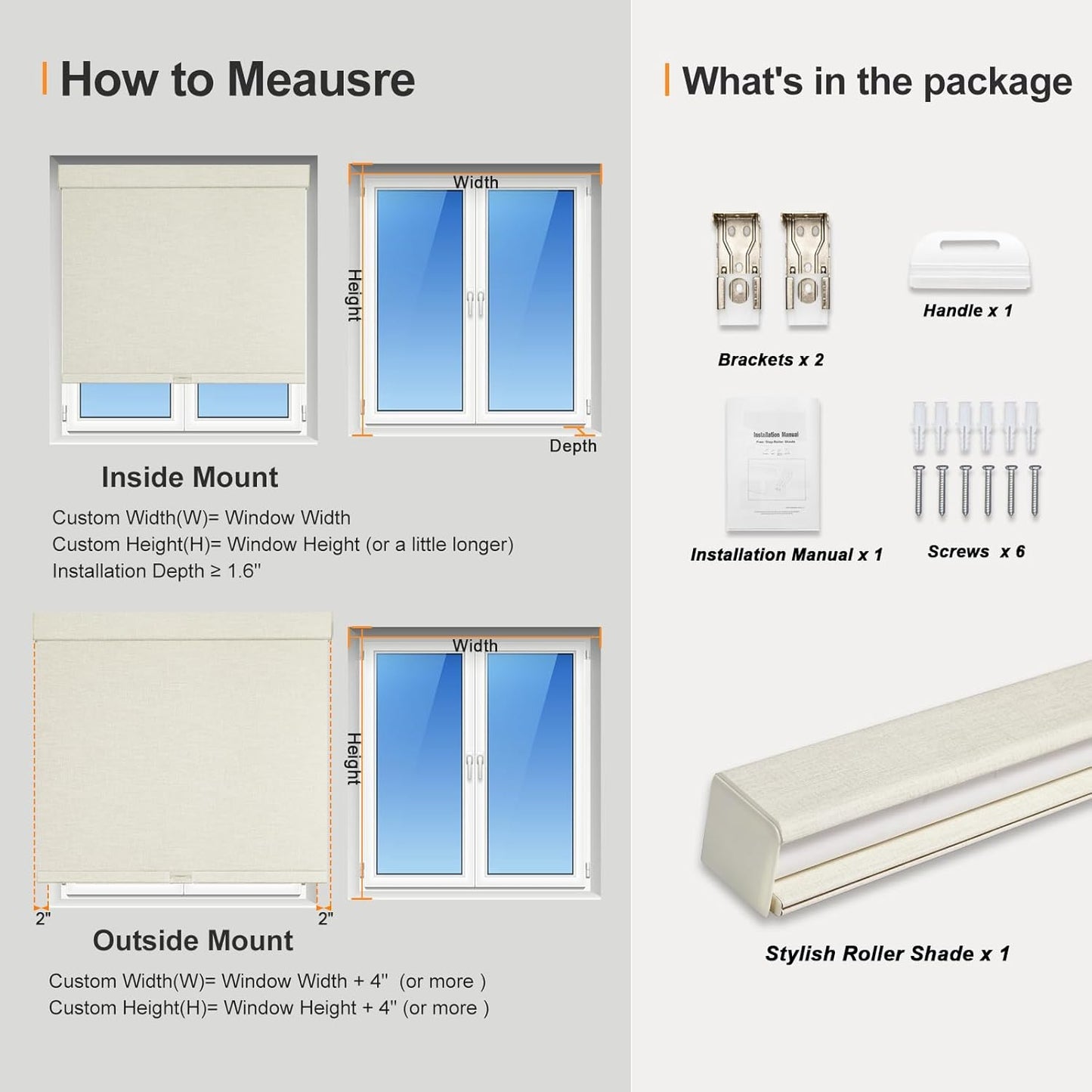 Persilux Blackout Shades for Windows Cordless Roller Blinds, Roller Windows Shades for Home with Fabric Attached Valance, UV Protections Easy Installation for Door/Office, Limestone(94" W x 84" H)