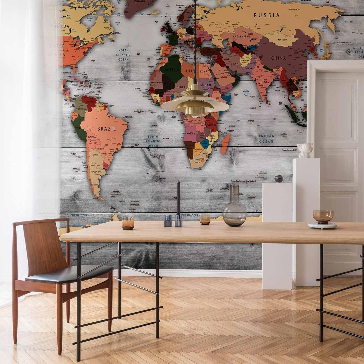 artgeist Premium Wall Mural World Map 98x69 in - XXL Non-Woven Wallpaper Fleece Wall Decor Photo Print Picture Image Design Home Map of The World k-B-0009-a-c