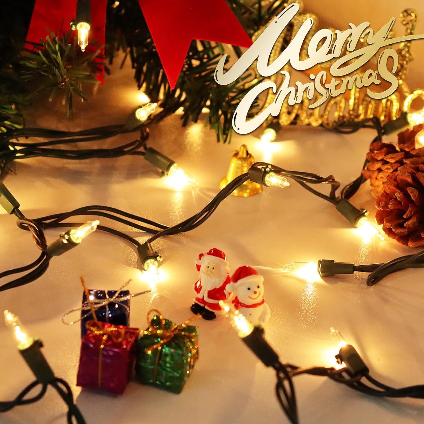 Clear Christmas Lights 50FT 200 Incandescent Bulbs Warm White Mini Lights with Green Wire for Christmas Tree, Garland, Thanksgiving, Wedding, Party, Home, Indoor & Outdoor Festival Decoration