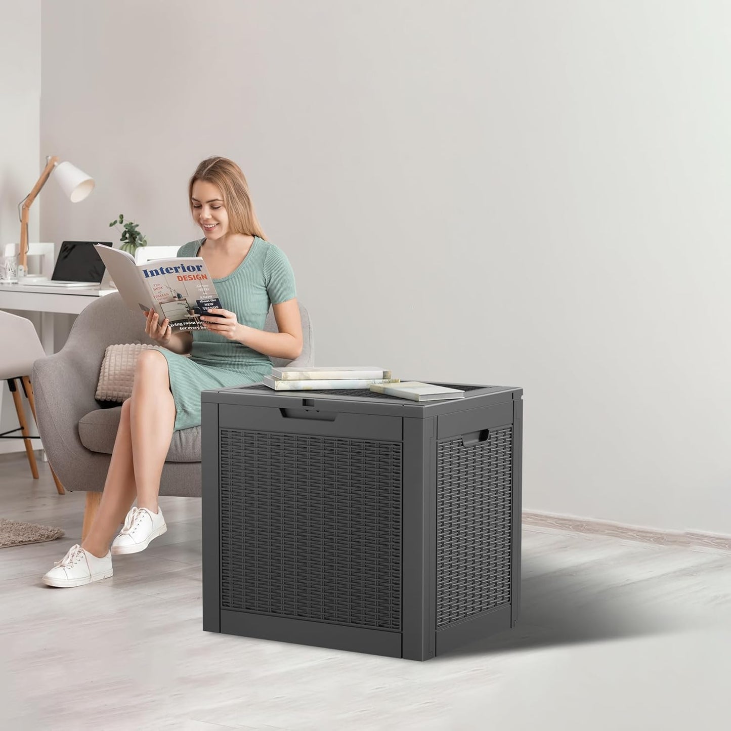 Vixzen 31 Gallon Resin Deck Box - Lockable Outdoor Storage for Patio Cushions, Garden Tools, Pool Supplies,Black