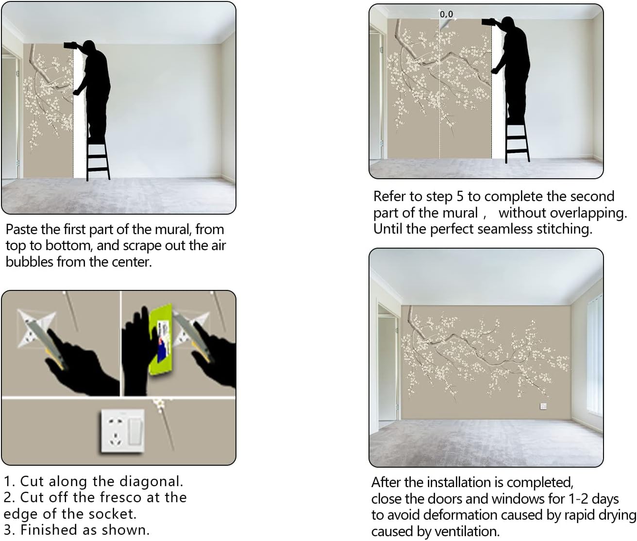 Chinese Style Plum Flower wallpeper Living Room Bedroom Office Wall Mural - 160"x108"(Not Peel and Stick)