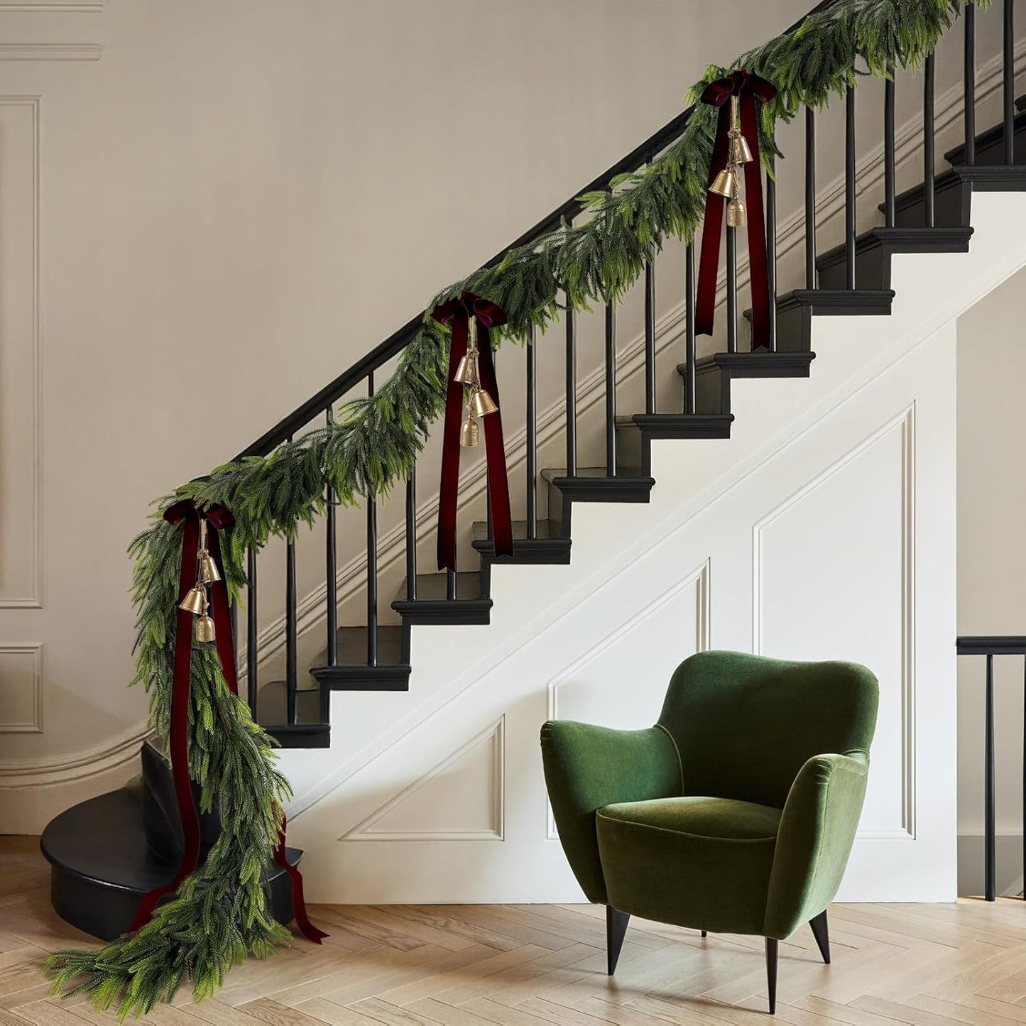 N&T NIETING 9FT Christmas Norfolk Pine Garland Real Touch Pine Artificial Garlands Faux Greenery Garland Winter Christmas Garland for Table Mantle Fireplace Indoor Outdoor Xmas Decorations (1 Pcs)