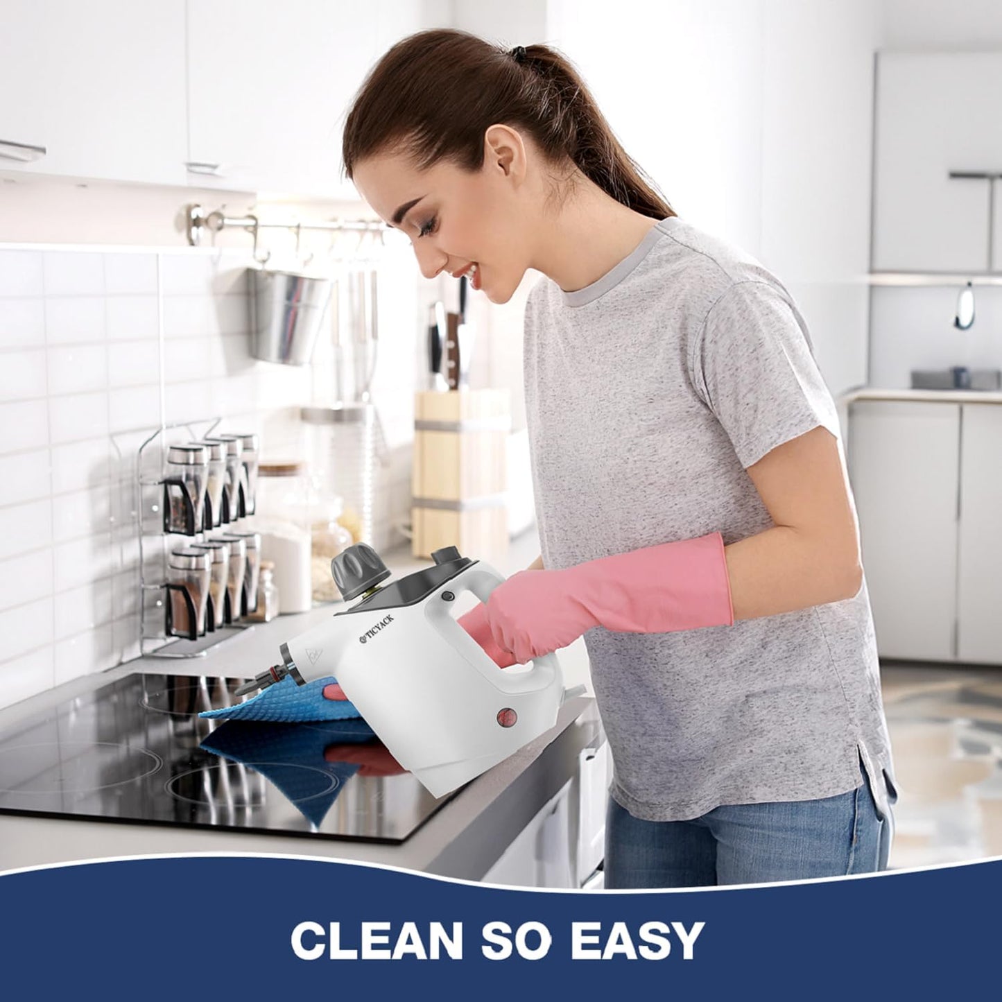 Handheld Steam Cleaner, Steam Cleaner with 16 PCS Accessory & Safety Lock, 500ML Large Capacity Natural Surface Steam for Cleaning, Multipurpose Steamer for Home, Car, Bathroom, Grease (White)