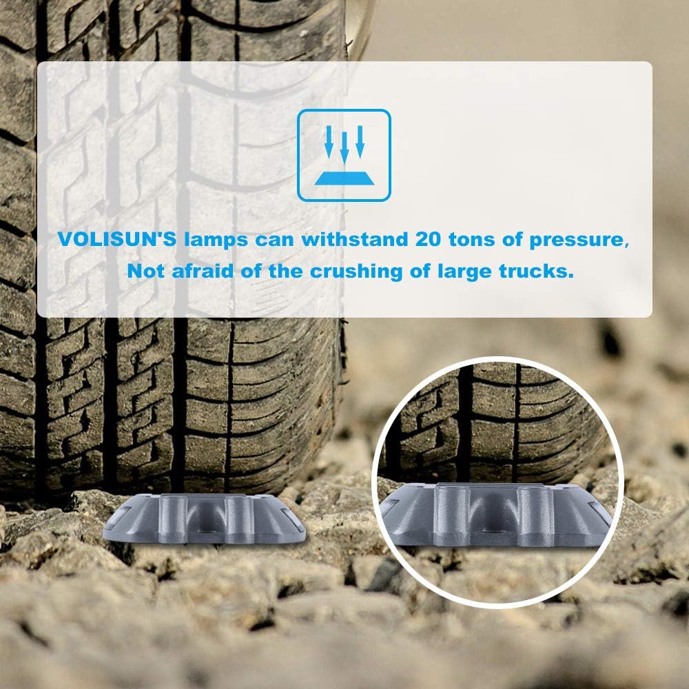 VOLISUN Christmas Solar Deck Lights Driveway Dock Lights, 4-Pack Led IP67 Waterproof Outdoor Warning Step Lights for Driveway Sidewalk Garden Pathway Yard(Red)