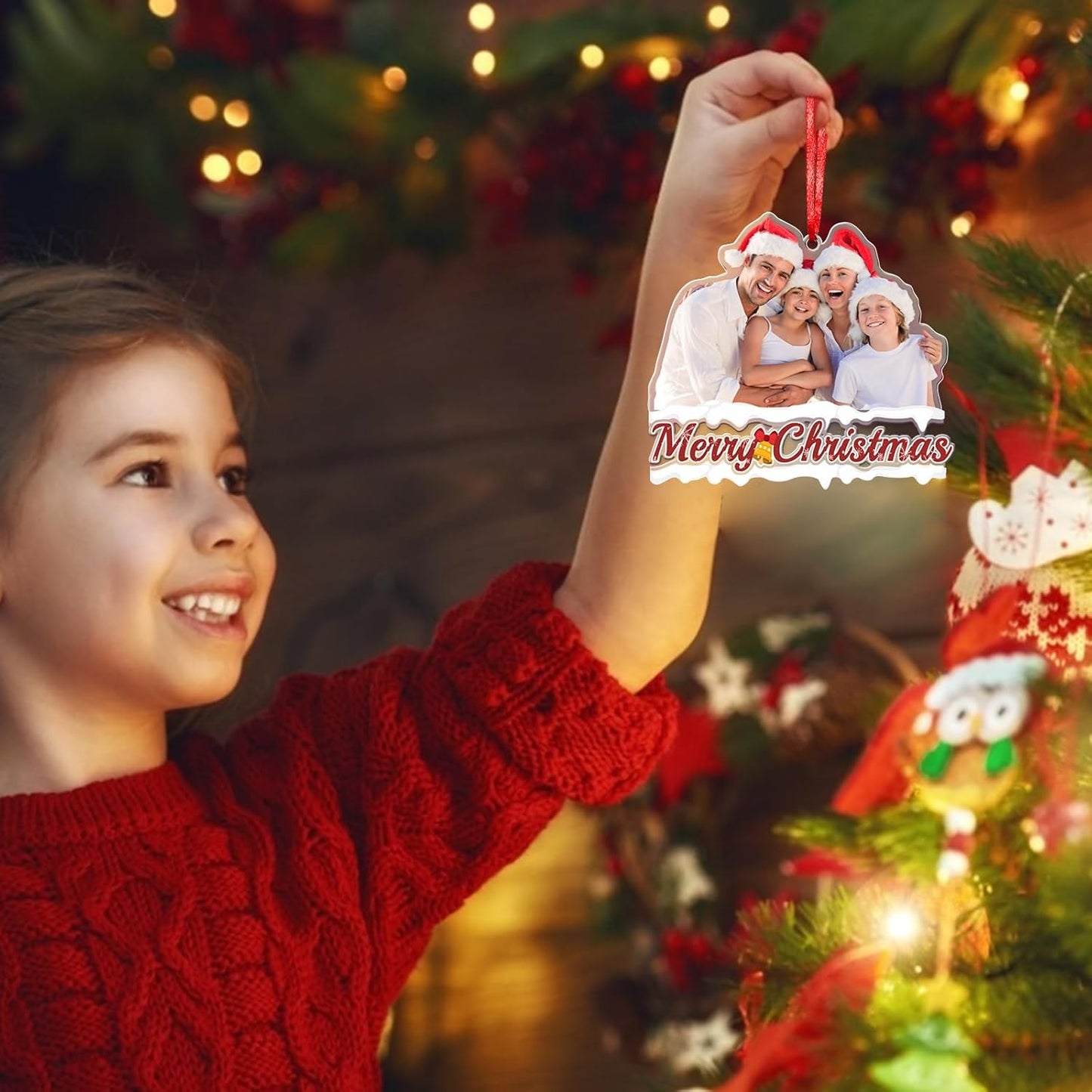 Amlion Personalized Your Photo Ornament,Custom Photo Ornament Customized Acrylic Family Picture Ornament Decor Xmas Gift for Kids Mom Dad Husband Wife Friend Pet