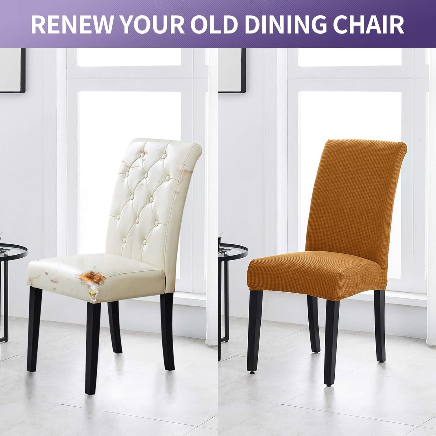 Joccun Chair Covers for Dining Room Set of 6,Dining Chair Slipcovers Stretch Dining Room Chair Covers Seat Protector,Washable Parsons Chair Cover for Home,Hotel,Banquet(Gold,6 Pack)