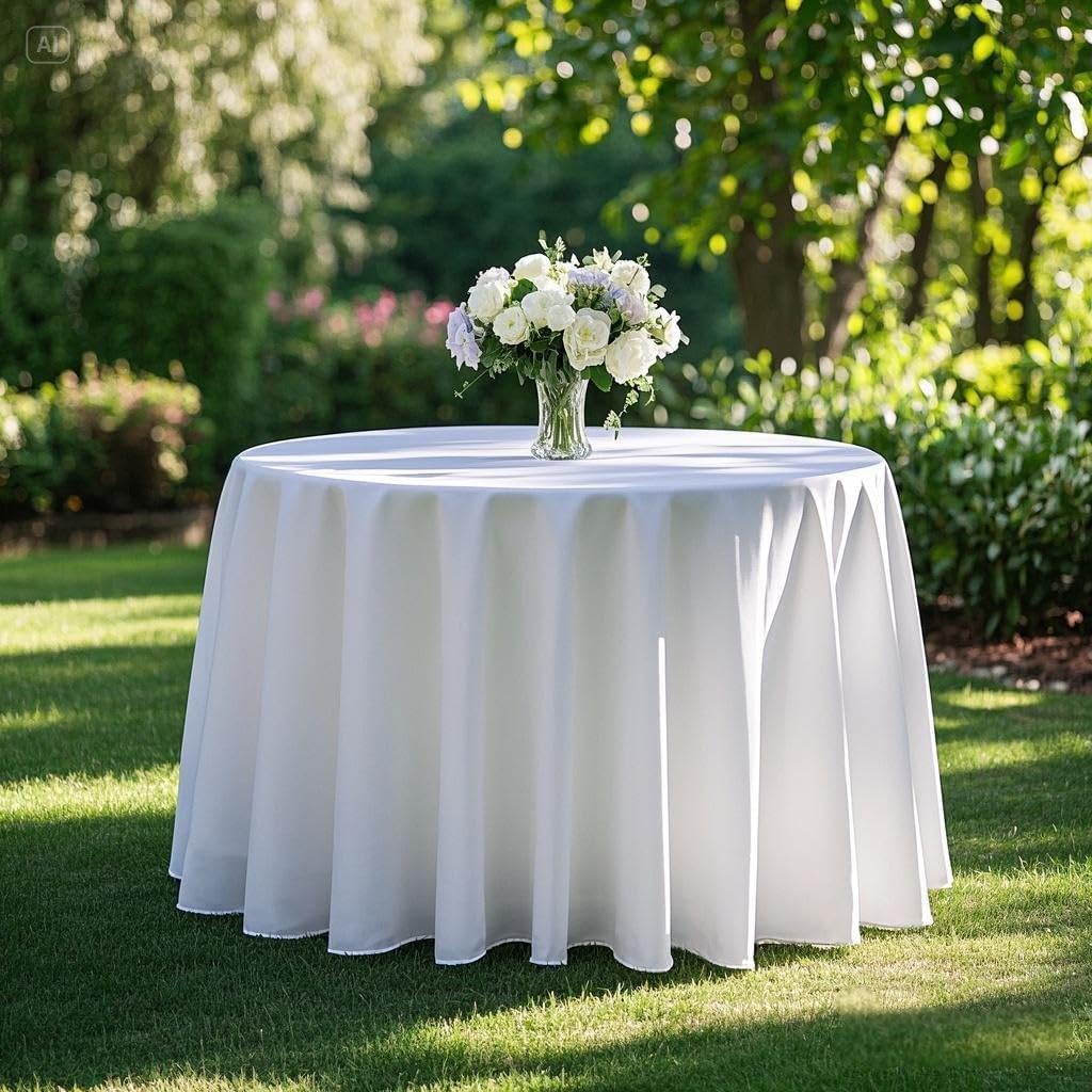 Surmente 120 inch Round tablecloths -10 Pack White Round Table Cloths, Polyester Fabric Table Covers for Weddings, Banquets, or Restaurants