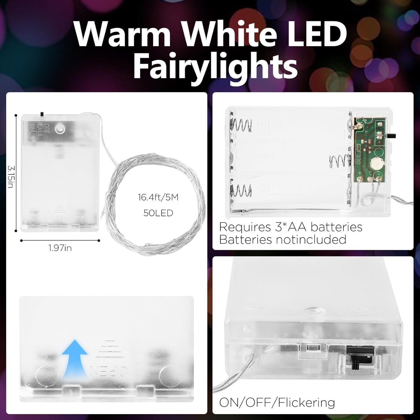 Fairy Lights Battery Operated String Lights 16.4ft 50LED Flashing and Constant Light Waterproof Silver Wire for Christmas DIY Party Bedroom Wedding (Multicolor, 8 Pack)