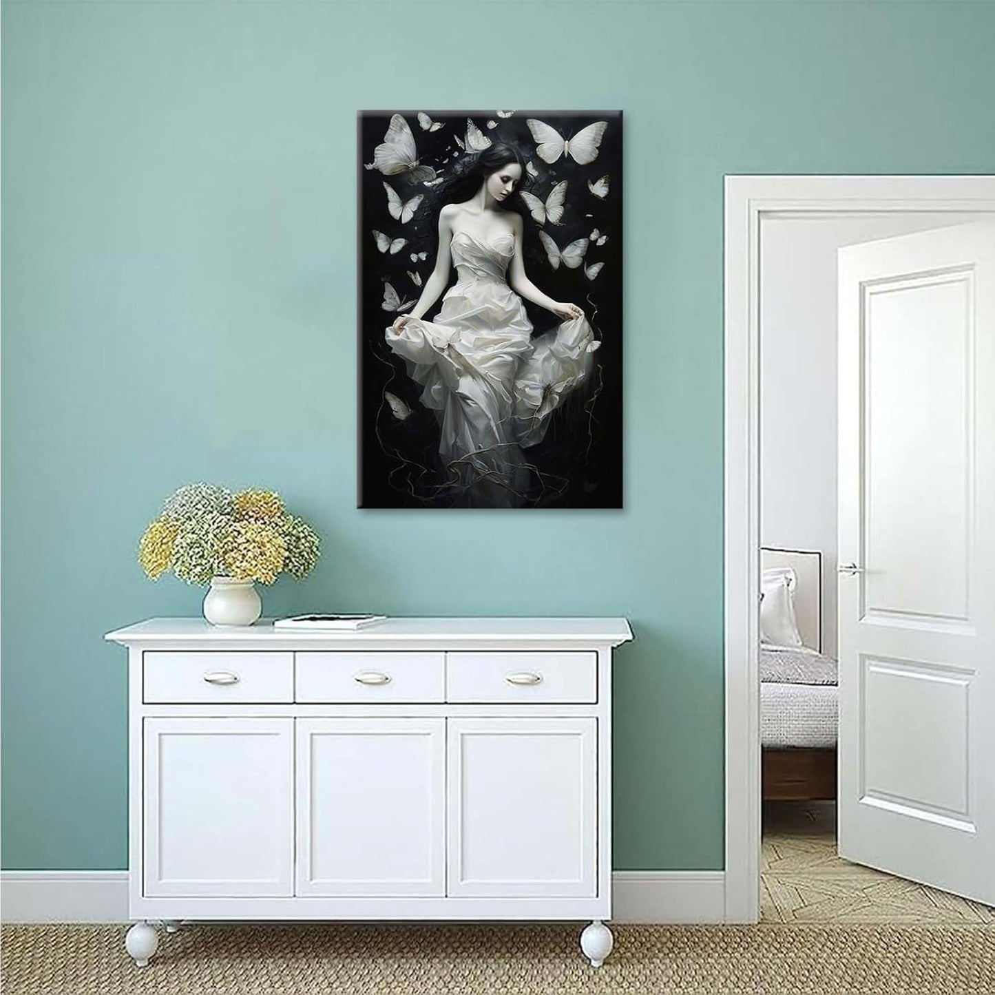 JFHCQJPK Vintage Gothic Feminine Canvas Wall Art Print Butterfly Poster Moody Preppy Wall Art Dark College Decor for Home Bedroom24x36in Frameless