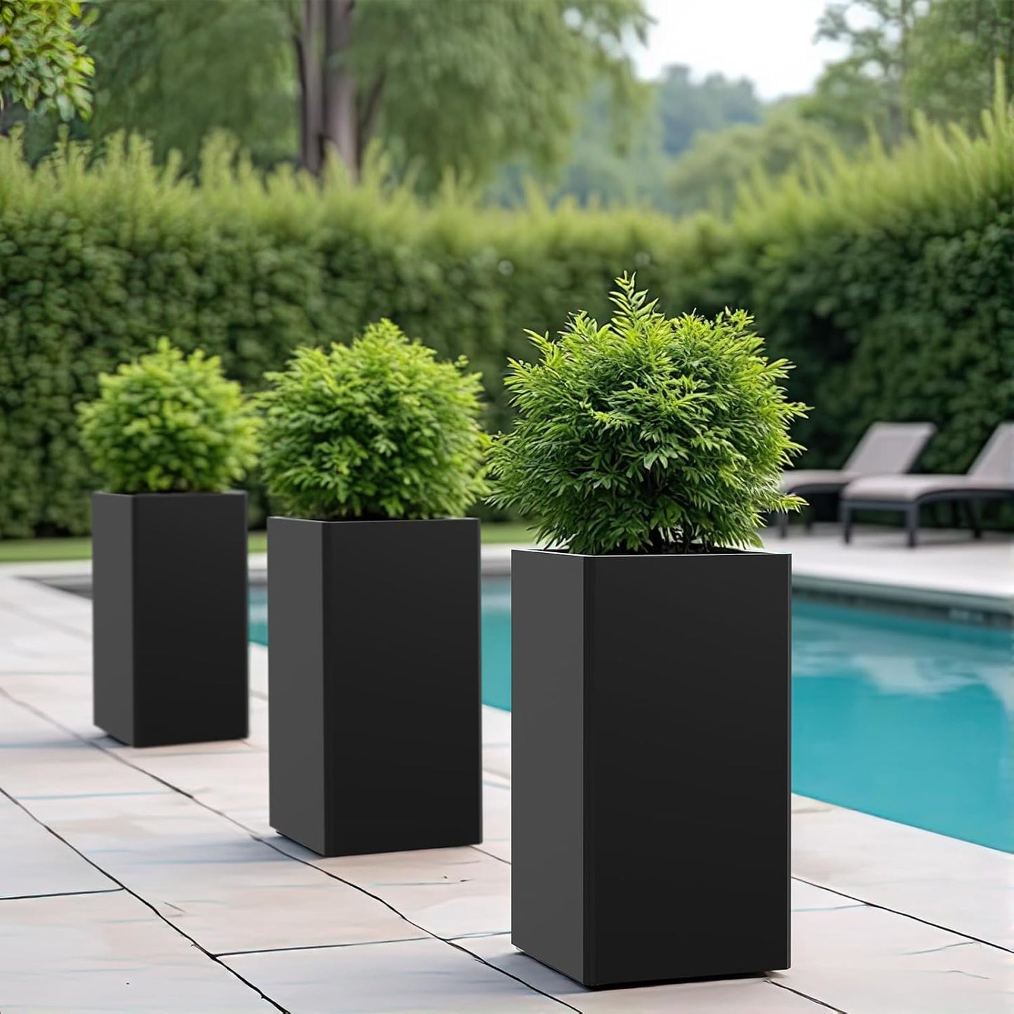 26" Tall Planters, Outdoor&Indoor Black Planter Pots, Durable All-Weather Use with Drainage Holes, Large Planters Modern Décor for Porch, Patio, Backyard