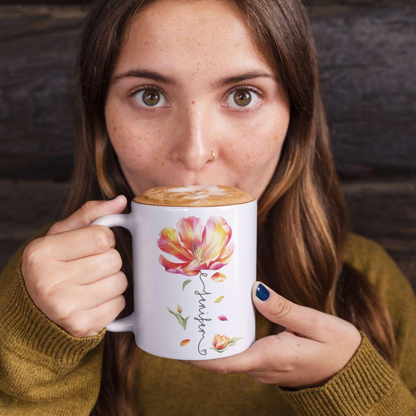 Personalized Flower Blossom Decorative Mug, Custom Name On Flower Coffee Cup, Novelty Floral Accent Mug 11oz 15oz, Customized Flower Lover Ceramic Cup, Gift For Friend Coworker