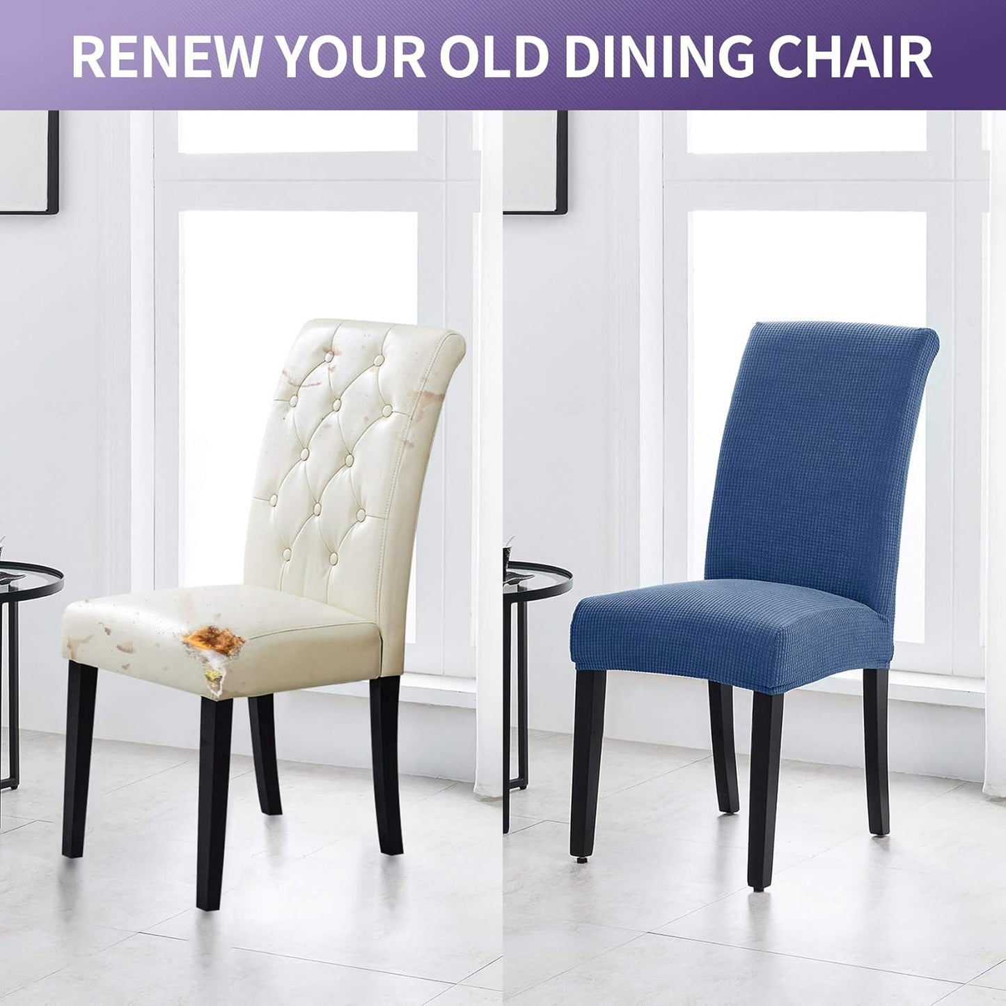 Joccun Chair Covers for Dining Room Set of 6, Dining Chair Slipcovers Stretch Dining Room Chair Covers Seat Protector,Washable Parsons Chair Cover for Home,Banquet(Riverside,6 Pack)