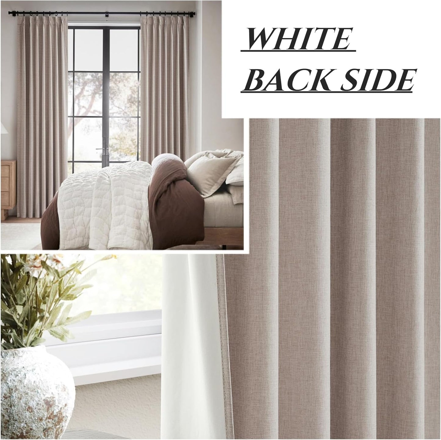 Pinch Pleated Curtains 108 Inches Long Full Blackout Curtains Panel for Bedroom Dining Decor Linen Thermal with Liner 9 Foot/ft for 110 Inch Length Window Drapes(Hook/Rings Included) 2 Panels