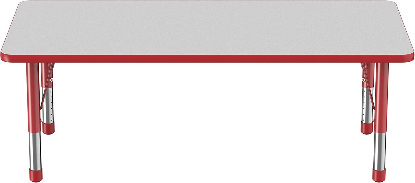 Factory Direct Partners FDP Rectangle Activity School and Classroom Kids Table (30 x 60 inch), Toddler Legs, Adjustable Height 15-24 inches - Gray Top and Red Edge