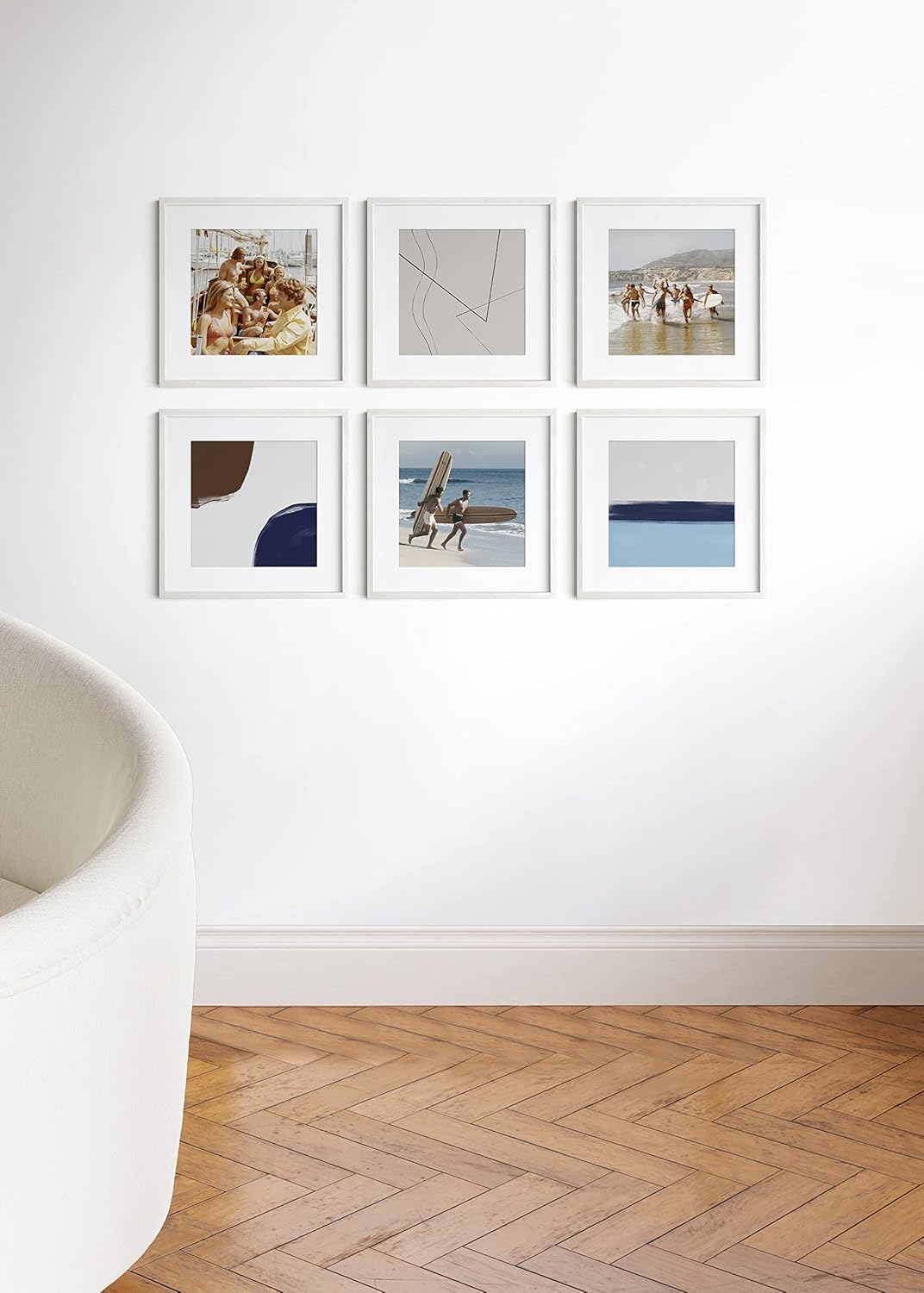 HAUS AND HUES Solid Oak Wood 16”x16” Picture Frames Matted to 12”x12” Set of 6 - White Picture Frames 16x16, Square Frames 16x16, White Square Picture Frames, 16x16 Gallery Wall Frame Set