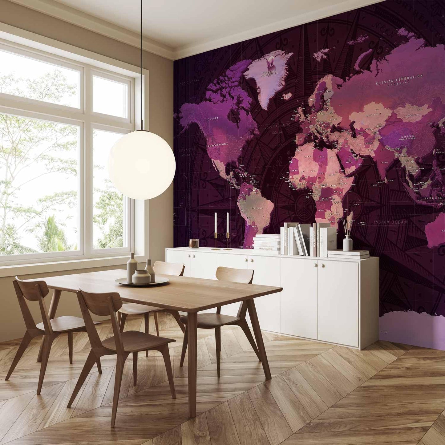 artgeist Wall Mural World Map 135x101 in - XXL Peel and Stick Self-Adhesive Wallpaper Removable Large Sticker Foil Wall Decor Print Picture Image Design Map of The World k-A-0273-a-a