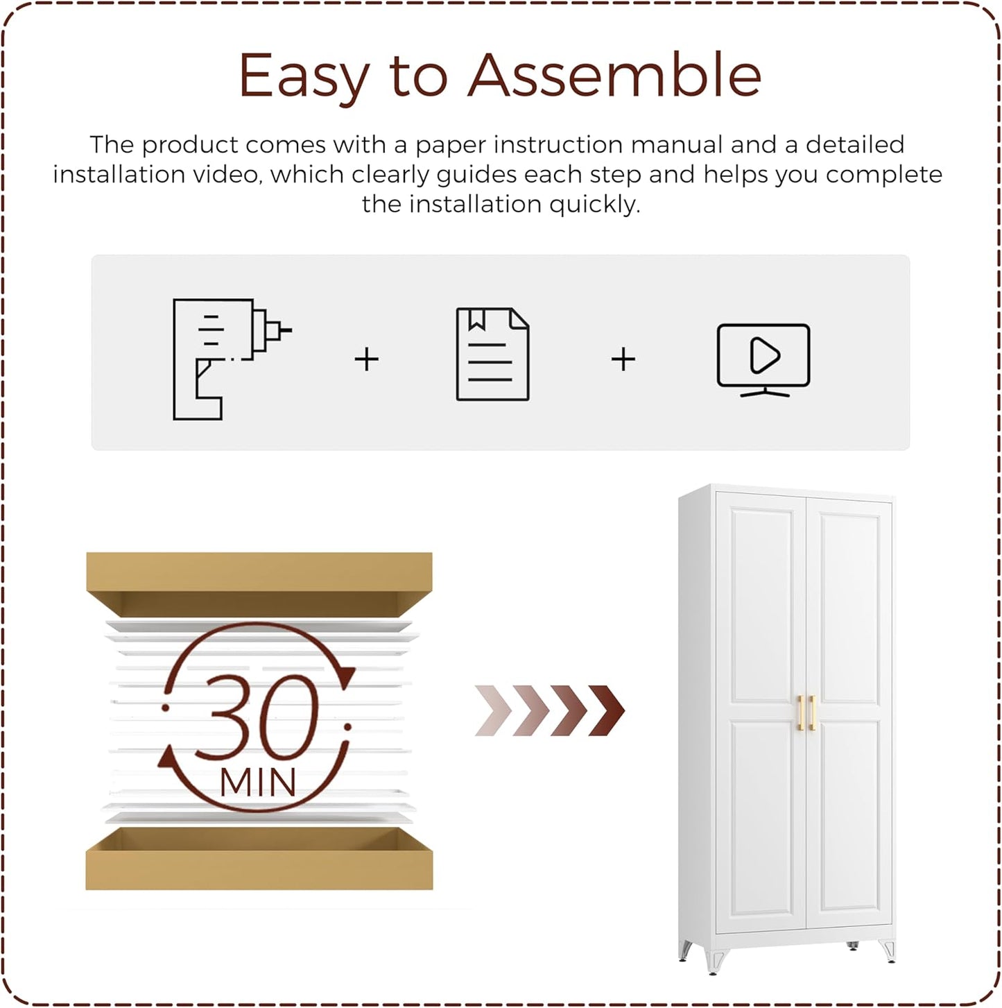 75" Kitchen Pantry Cabinet, White Metal Storage Cabinets with 2 Doors and 4 Adjustable Shelves, Tall Pantry Storage Cabinet for Kitchen, Dining Room, Living Room