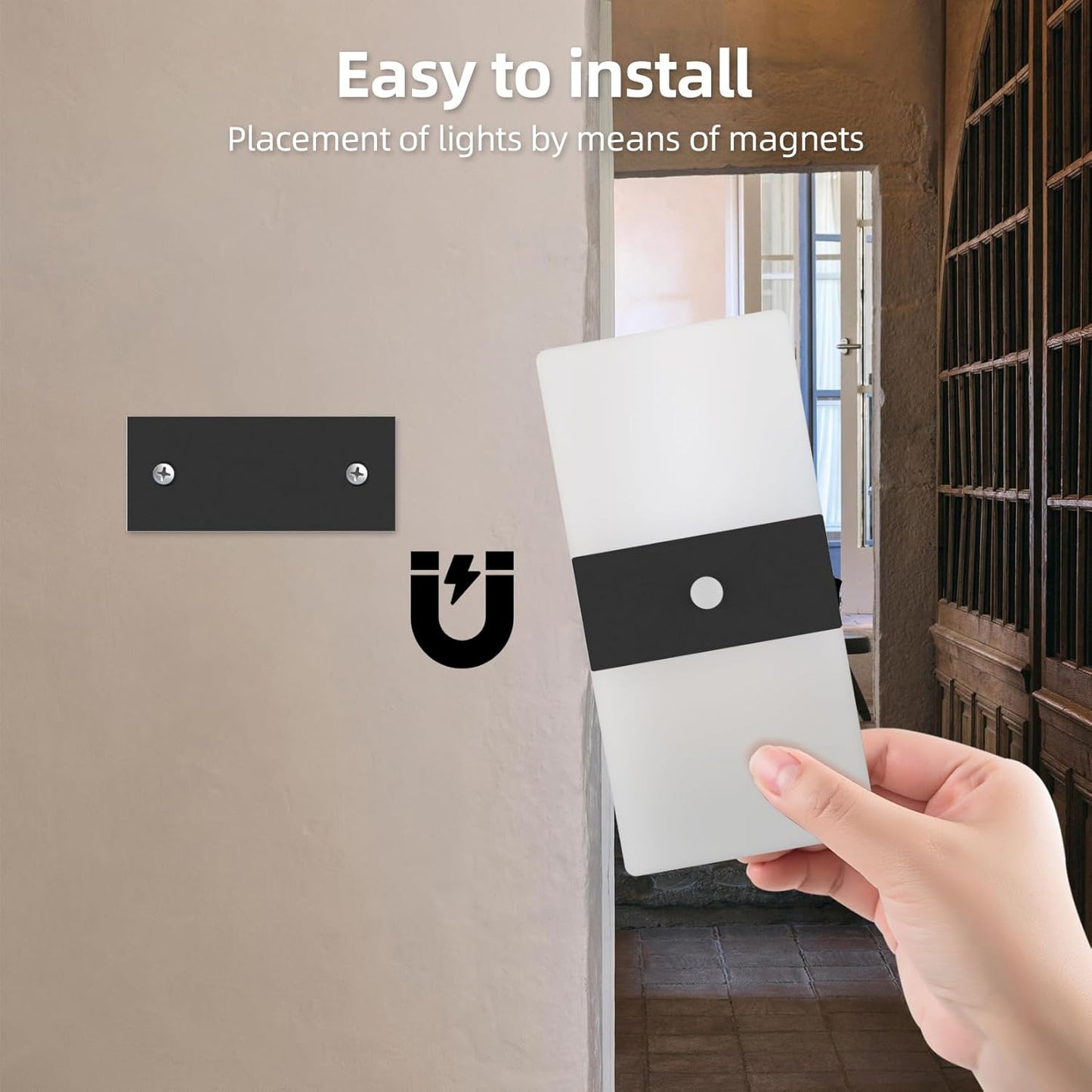 Wireless Motion Sensor Indoor Wall Sconces Set of 2, Morden Battery Acrylic LED Wall Lantern, Cordless Decorative Wall Lamps for Porch Patio Hallway Bedroom Living Room(Black)