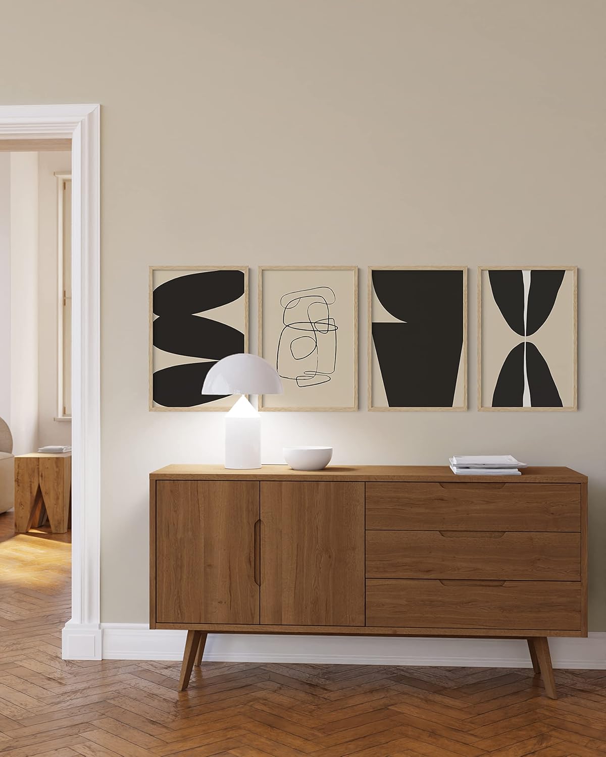 HAUS AND HUES Square Picture Frames 16 x 24 Set of 9 - Photo Gallery Wall Frame Set, Wood 16x24 Frames, 16 x 24 Frames Gallery Wall Set, 16x24 Frame with Mat, Square Frames 16x24 (Beige Oak Frames)