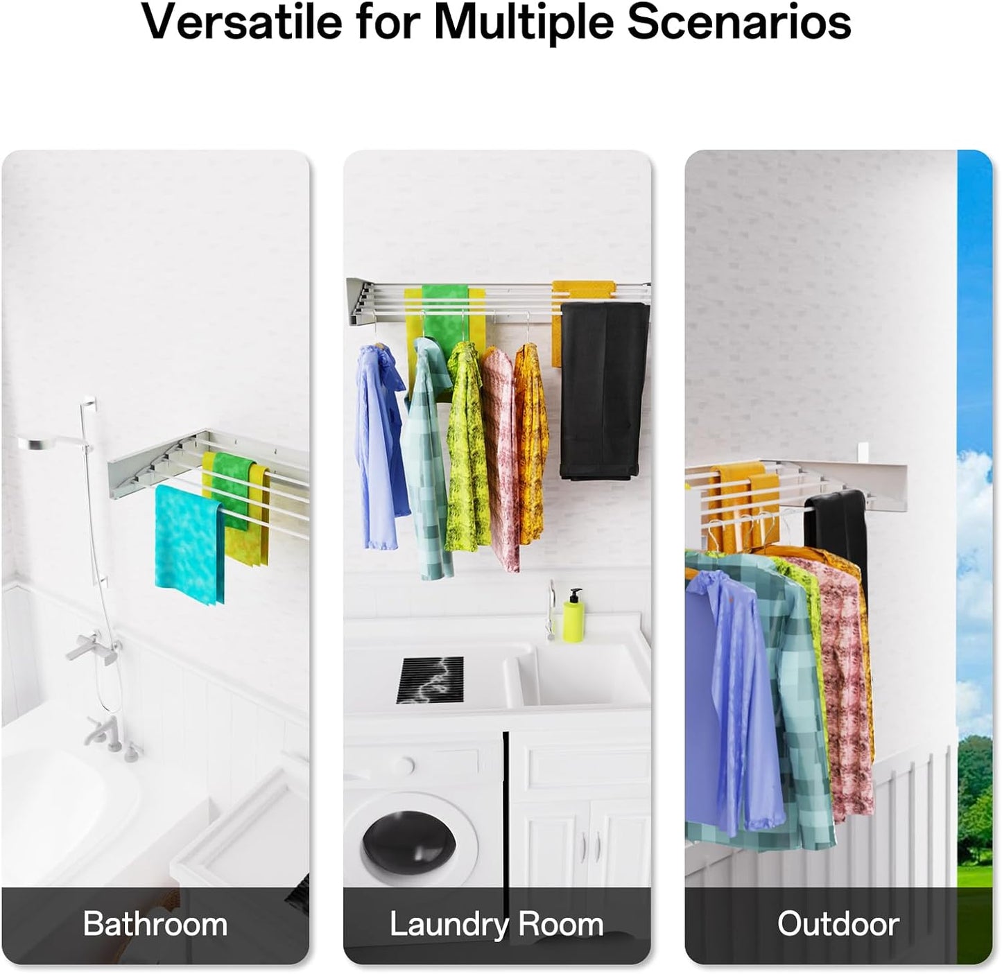 Wall Mounted Drying Rack for Laundry 31.5'', Folding Drying Rack Clothing Wall Mount with 5 Rods, Space Saving for Indoor Outdoor Bathroom Balcony (White 31.5")