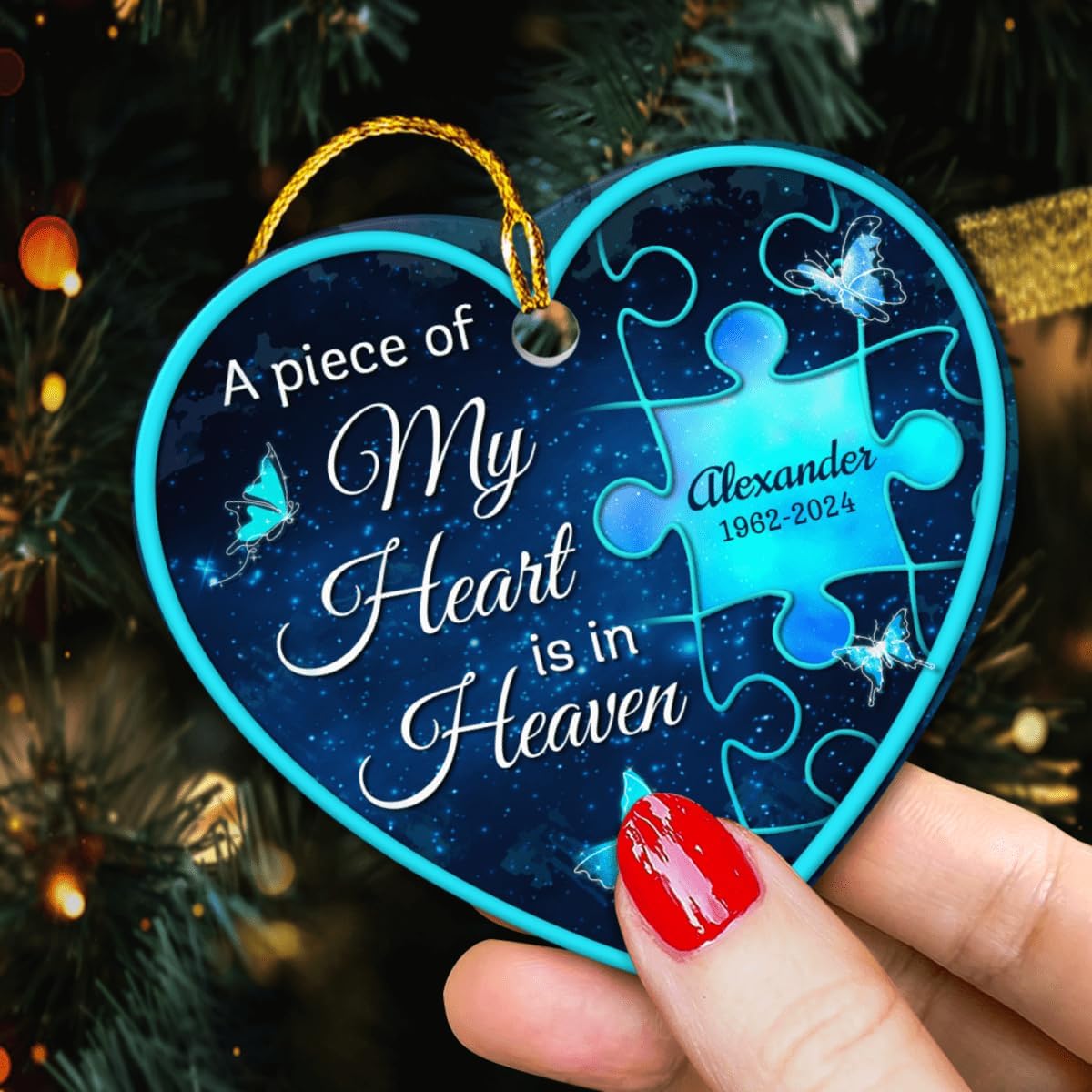 Personalized Memorial Ornaments A Piece of My Heart is in Heaven Ceramic Christmas Ornament in Loving Memory Sympathy Remembrance Keepsake Lost Loved One Gifts Xmas Tree Decorations