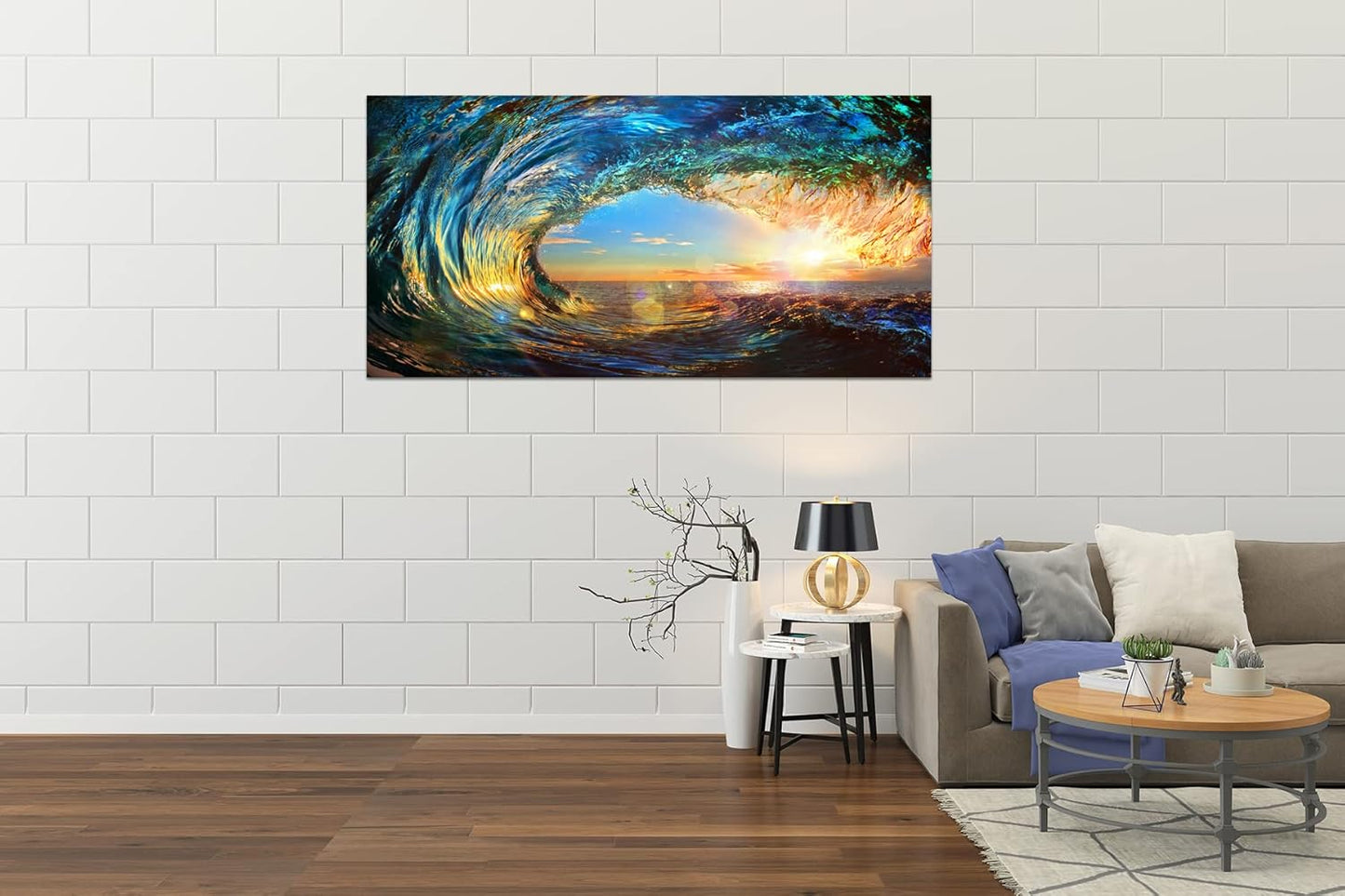 Cao Gen Decor Art S06775 Giant Wave Water Wall Art Canvas Prints 1 Panels Ocean Waves Pictures Paintings with Sunset Blue Seascape Framed for Living Room Bedroom Kicthen Office Artwork