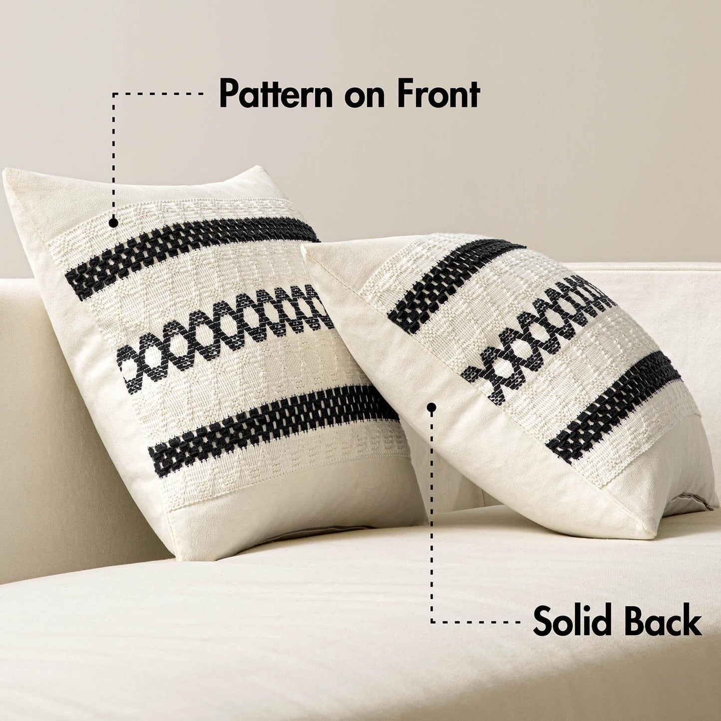 MIULEE Set of 2 Black Boho Decorative Lumbar Pillow Covers 12x20 Inch Farmhouse Rustic Couch Throw Pillows Modern Cotton Cushion Covers Retro Cute Macrame Woven Home Decor for Bed Sofa Chair