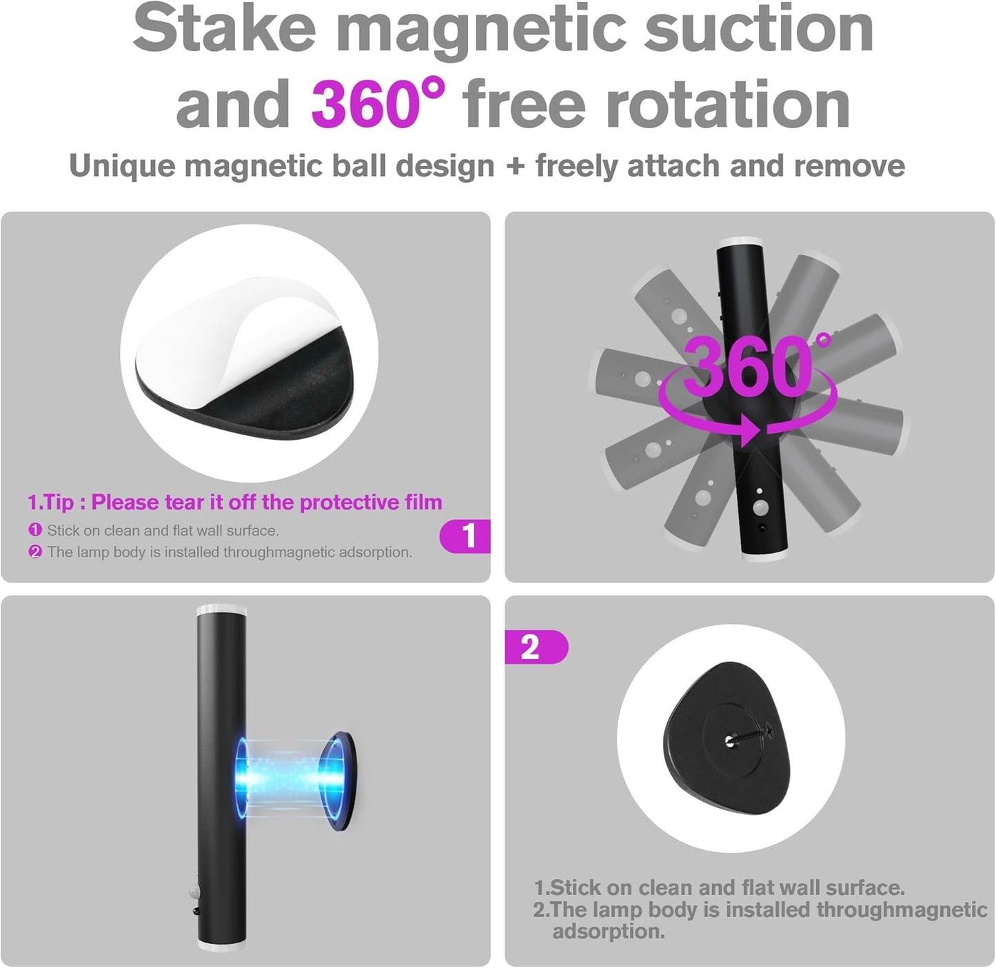 Battery Operated Wall Sconce Set of Two, Rechargeable Wall Lights with Motion Sensor, Remote Control, Dimmable Metal Magnetic Wall Lamp for Decor, Bedroom, Night Light (Black, 2 Pcs)