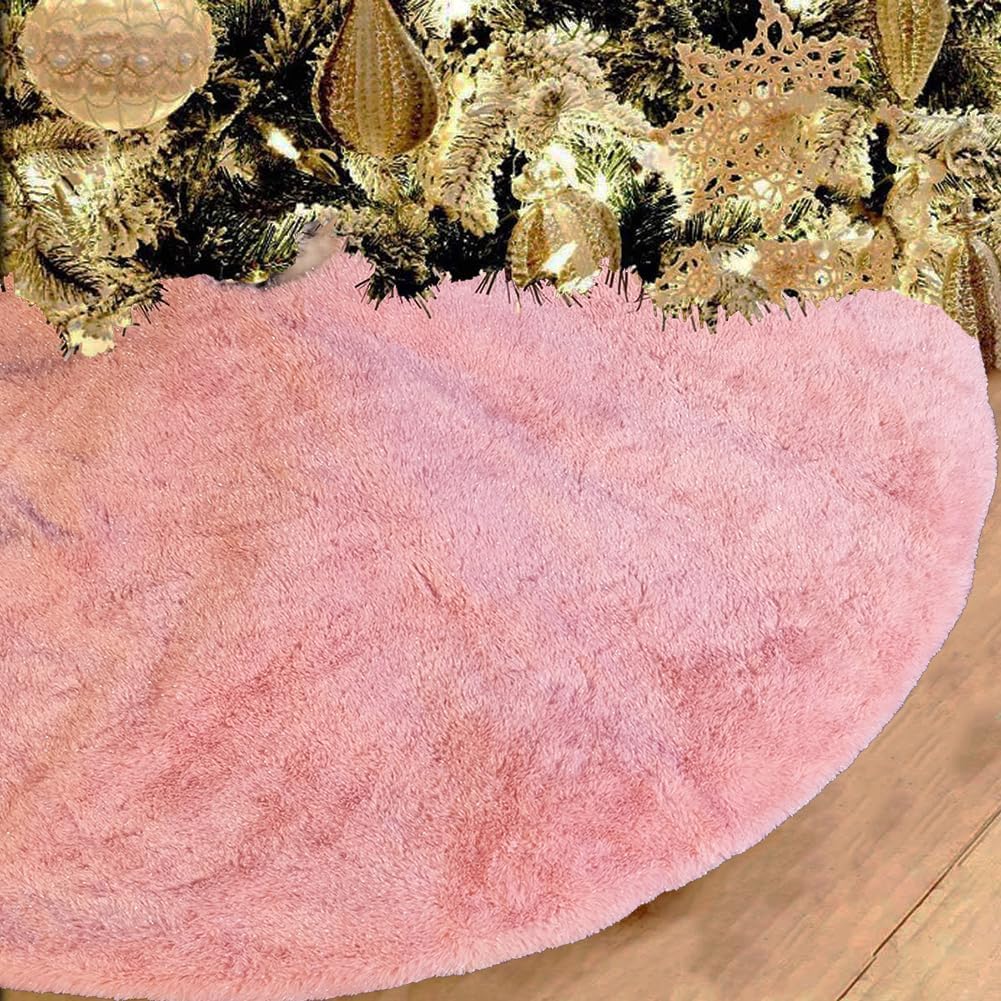 AOGU 36 Inch Faux Fur Christmas Tree Skirt Pink Shiny Plush Skirt for Merry Christmas Party Christmas Tree Decoration