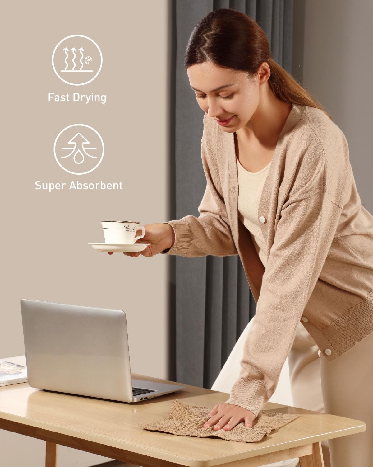 Fantasticlean Microfiber Cleaning Cloth Roll -75 Pack, Tear Away Microfiber Towels, 12" x 12", Reusable, Washable, Scratch Free, Ultra Absorbent Dish Rags for Car, Home, Garage or Shop (TAN)