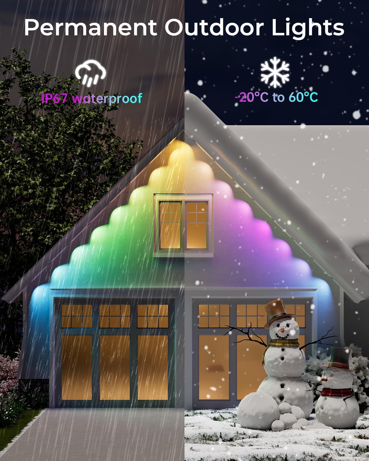 CINOTON Permanent Outdoor Lights 200ft, Smart RGBW Eaves Lights with 144 LEDs, IP67 Waterproof, 111 Scene Mode for Daily and Festival, Halloween Christmas Party Holiday Decor, APP/Voice/Remote Control