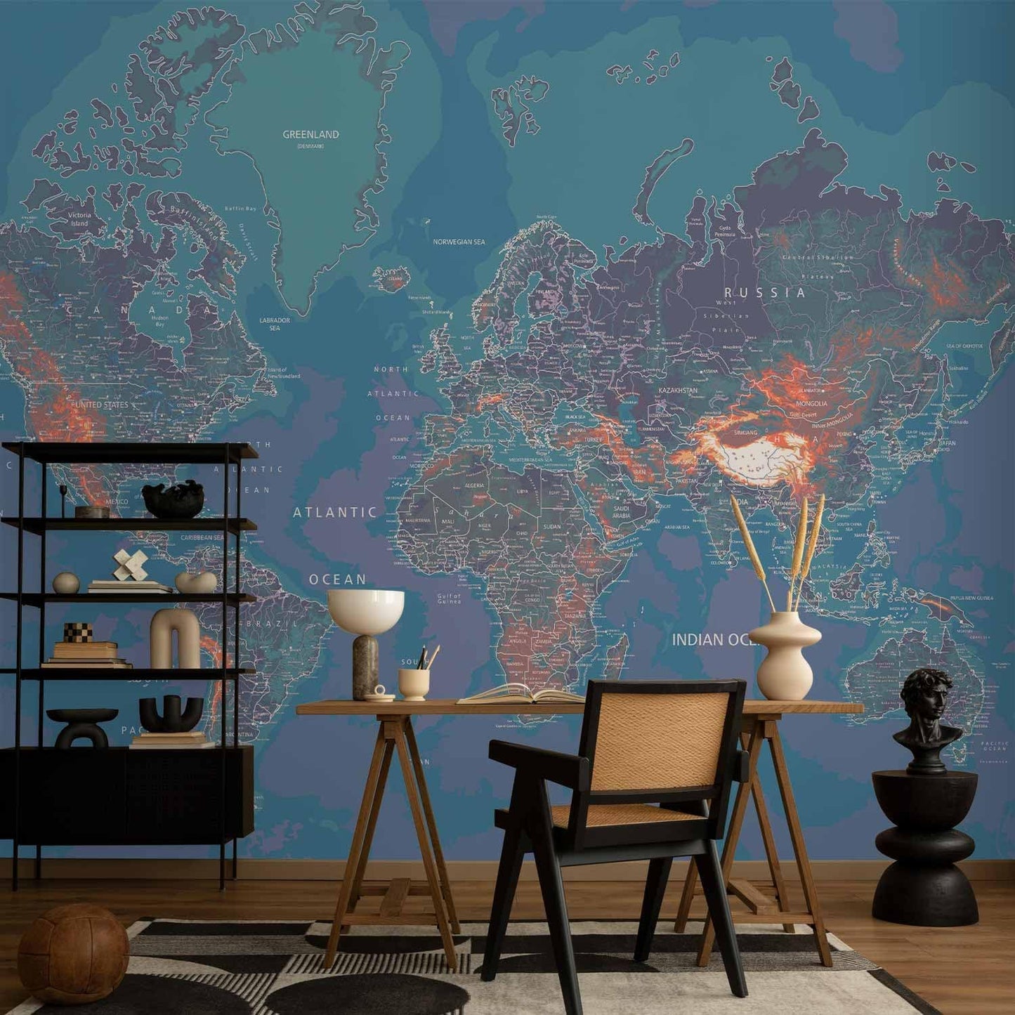 artgeist Wall Mural World Map 154x110 in - XXL Peel and Stick Self-Adhesive Wallpaper Removable Large Sticker Foil Wall Decor Print Picture Image Design Map of The World k-A-0061-a-d