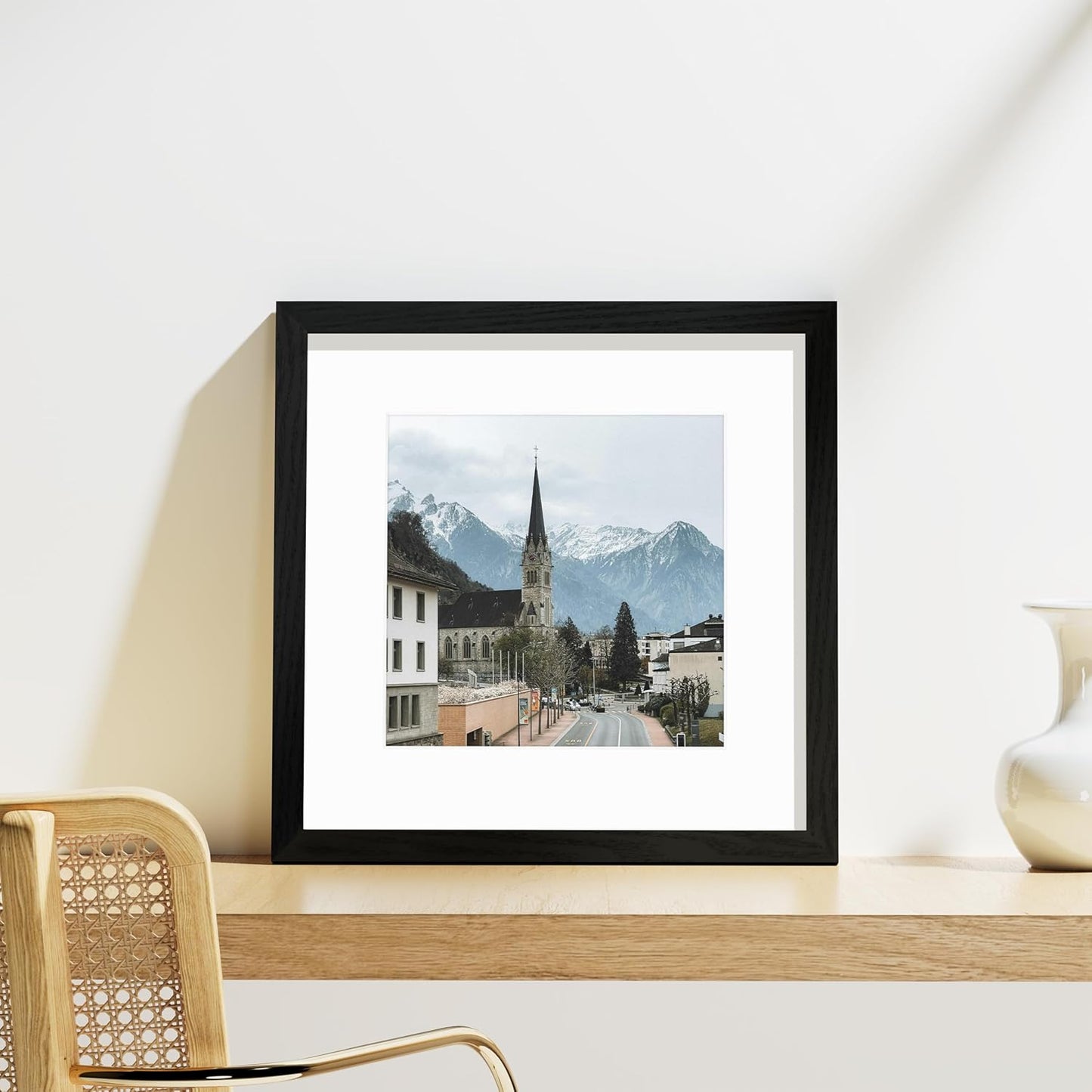 Vittanly 12x12 Picture Frames Set of 9, Shatter Resistant Plexiglass, Display 8x8 Pictures with Mat or 12x12 without Mat, Photo Frames for Wall Mount, Engineered Wood, Black