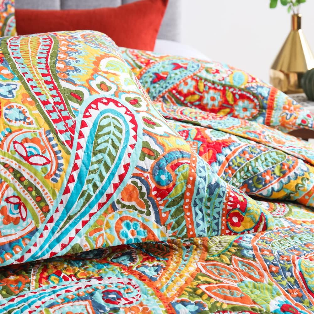 Autumn Dream Cotton Bedspread Quilt Sets, 3 Pieces Reversible Comforter Coverlet Sets, Yellow Gorgeous Paisley Bedspread,King Size