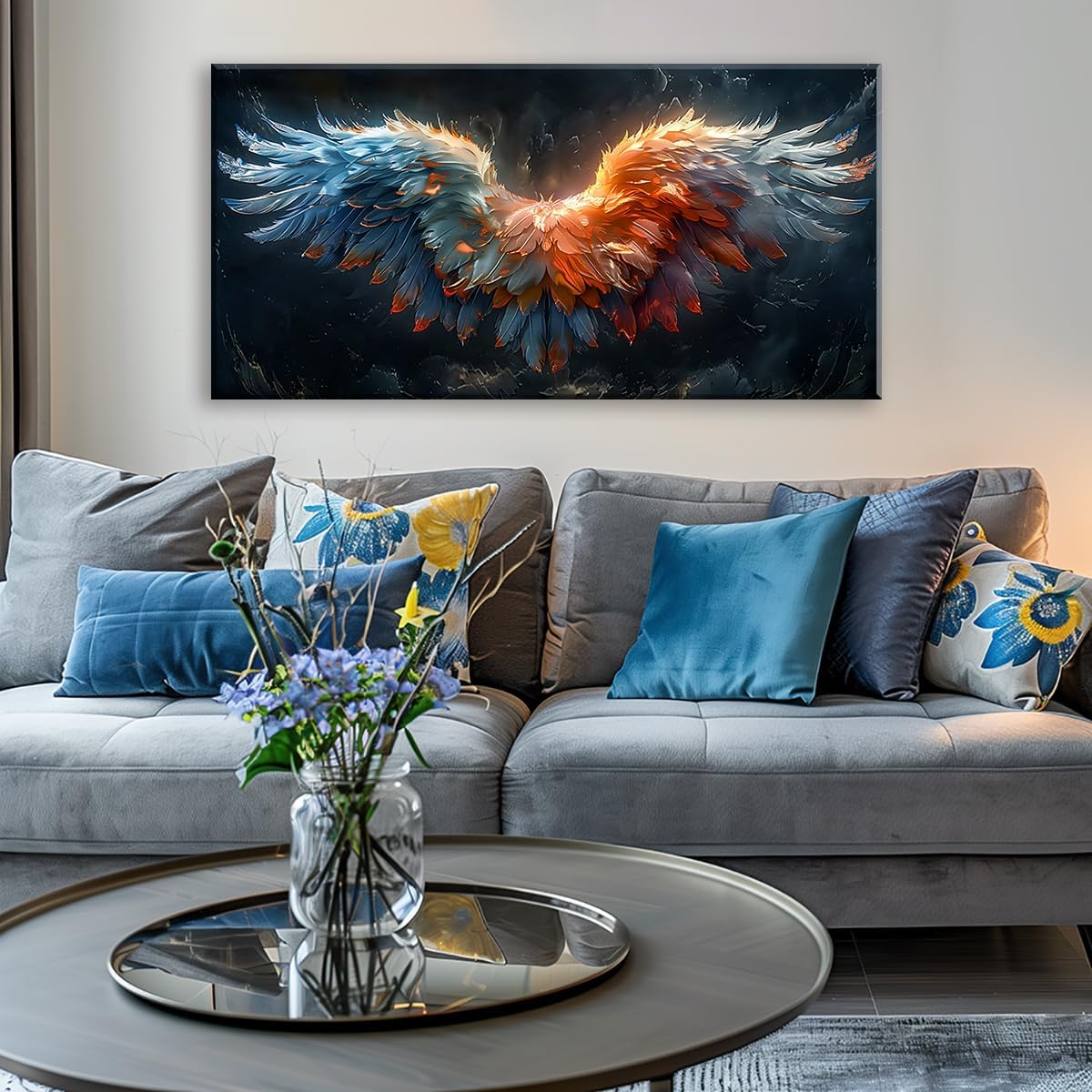 LASMOND Beautiful Colorful Angel Wings Religion Wall Art Decor Artwork for Girls Room Bedroom Living Room (20x40 Inches)