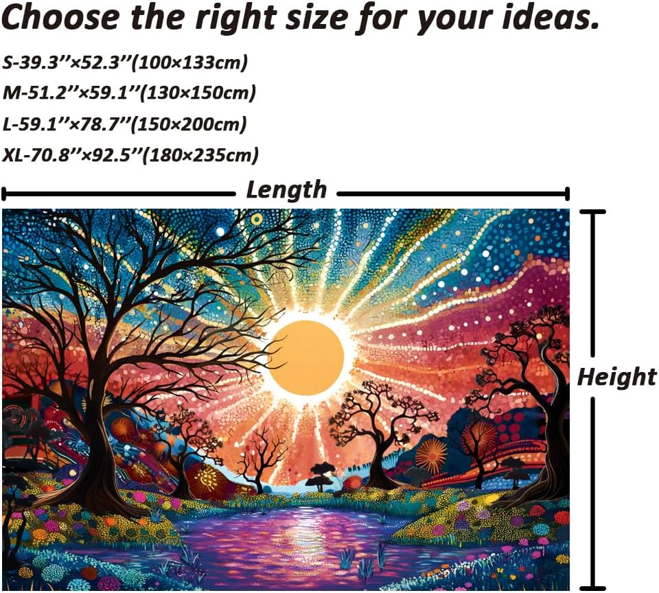 Serborlur Tree of Life Tapestry Trippy Sun Forest Tapestries Colorful Starry Sky Tapestries Hippie Nature Landscape Wall Tapestry Aesthetic Vintage Wall Hanging for Bedroom (59.1" × 78.7")