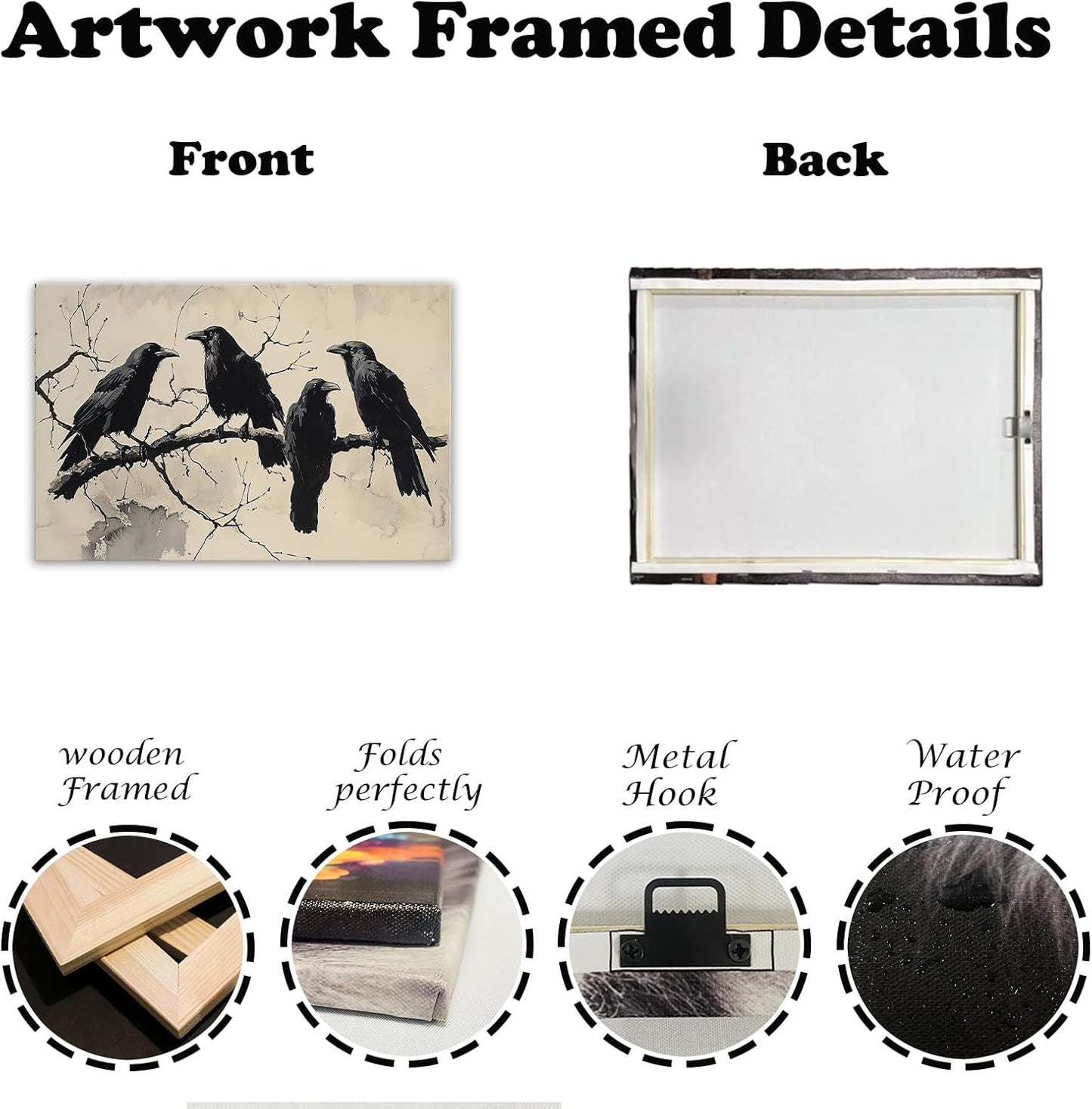 OAAPITI Birds Canvas Wall Art Black Couple Crow Picture Print Vintage Gothic Raven Artwork for Living Room Halloween Home Wall Decor(Artwork-9,16"x24")