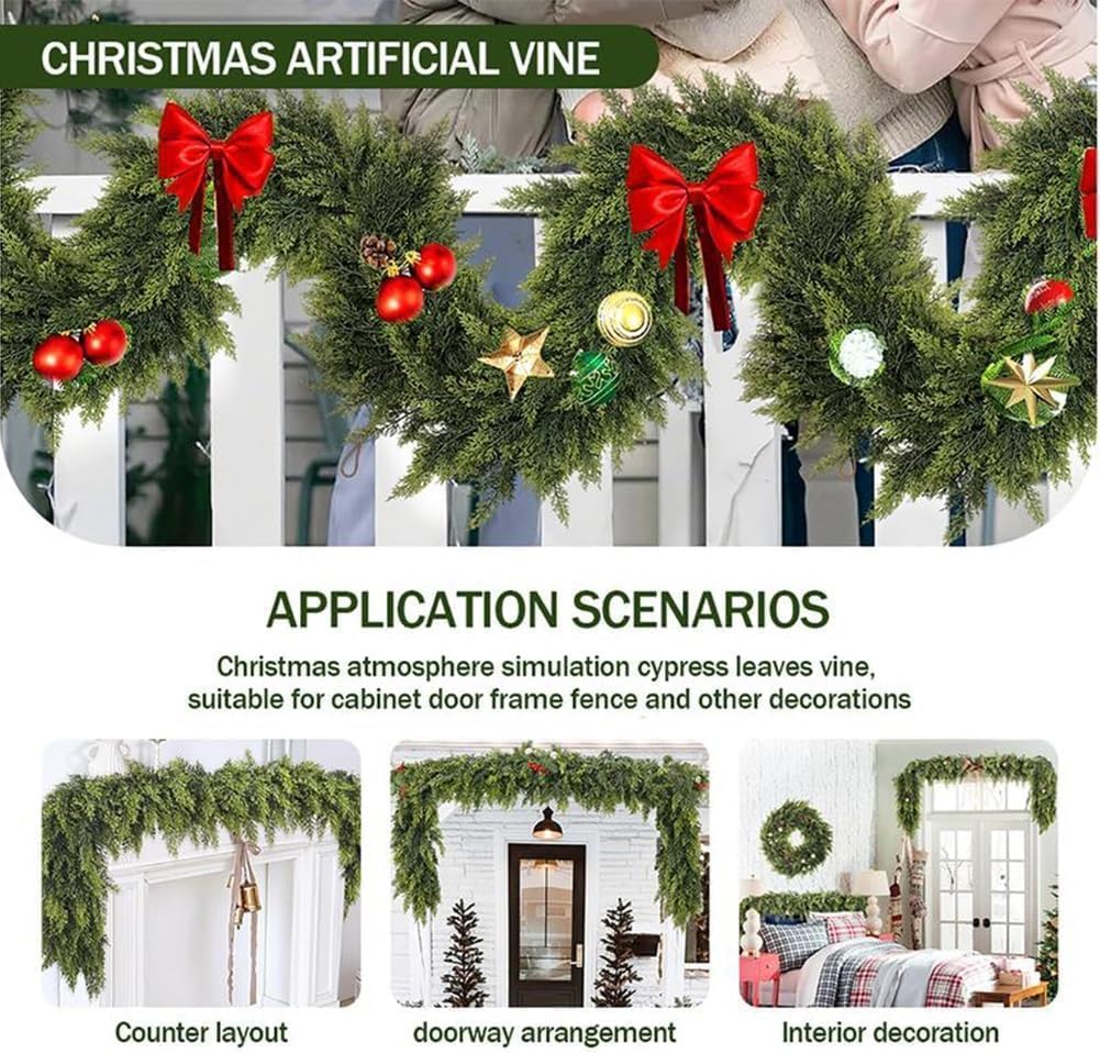 6 Ft Artificial Cedar Garlands – Real Touch Winter Greenery, Realistic Artificial Cedar Tree Christmas Pine Garland Decorations for Table Mantle Wall Indoor Fireplace Holiday Party (6ft, 2)