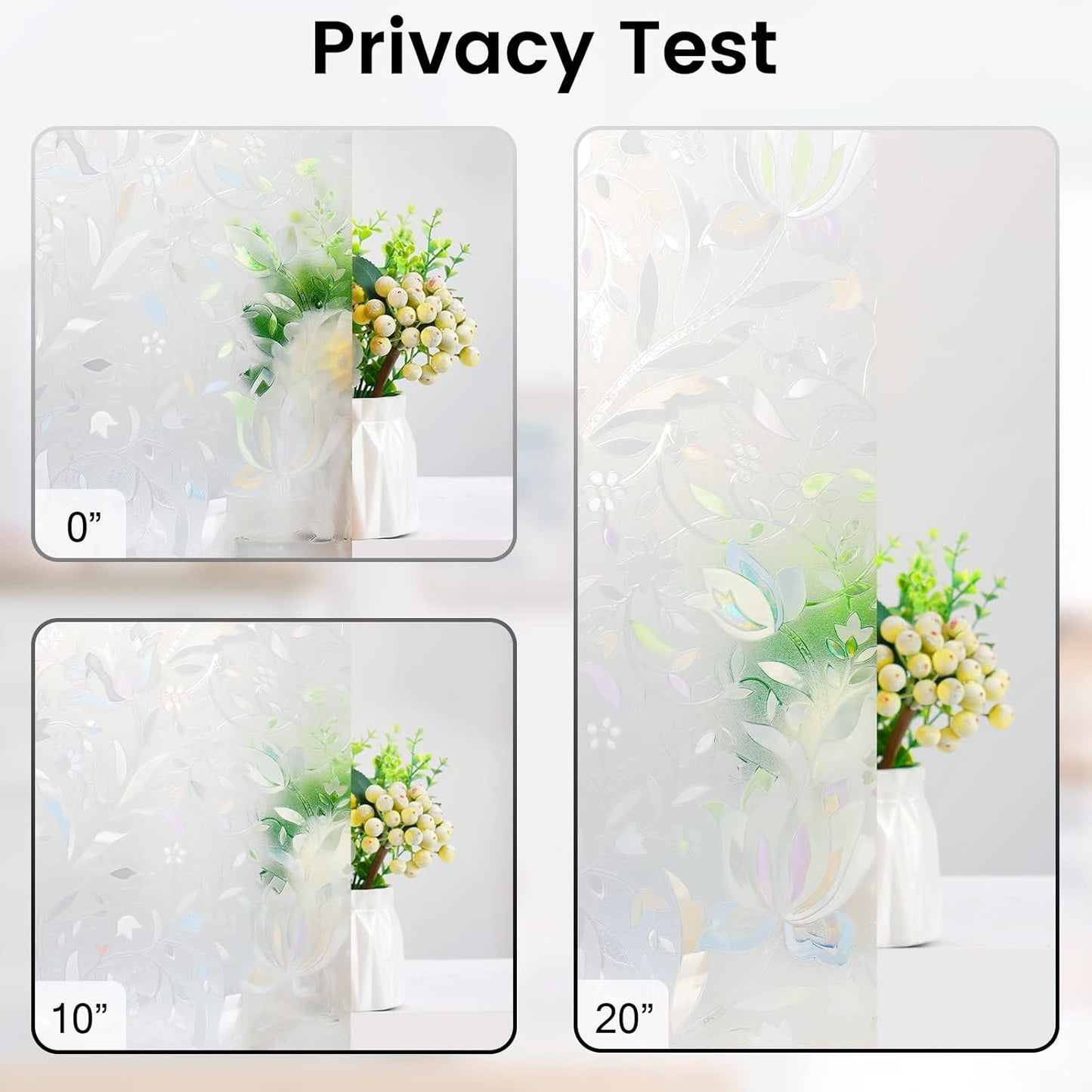 DOWELL Window Privacy Film, 3D Stained Glass Rainbow Films, Decorative Window Vinyl Sun Blocker Door Covering, Static Cling Non-Adhesive Glass Sticker for Home, Blooming Flowers, 35.4"x78.5"