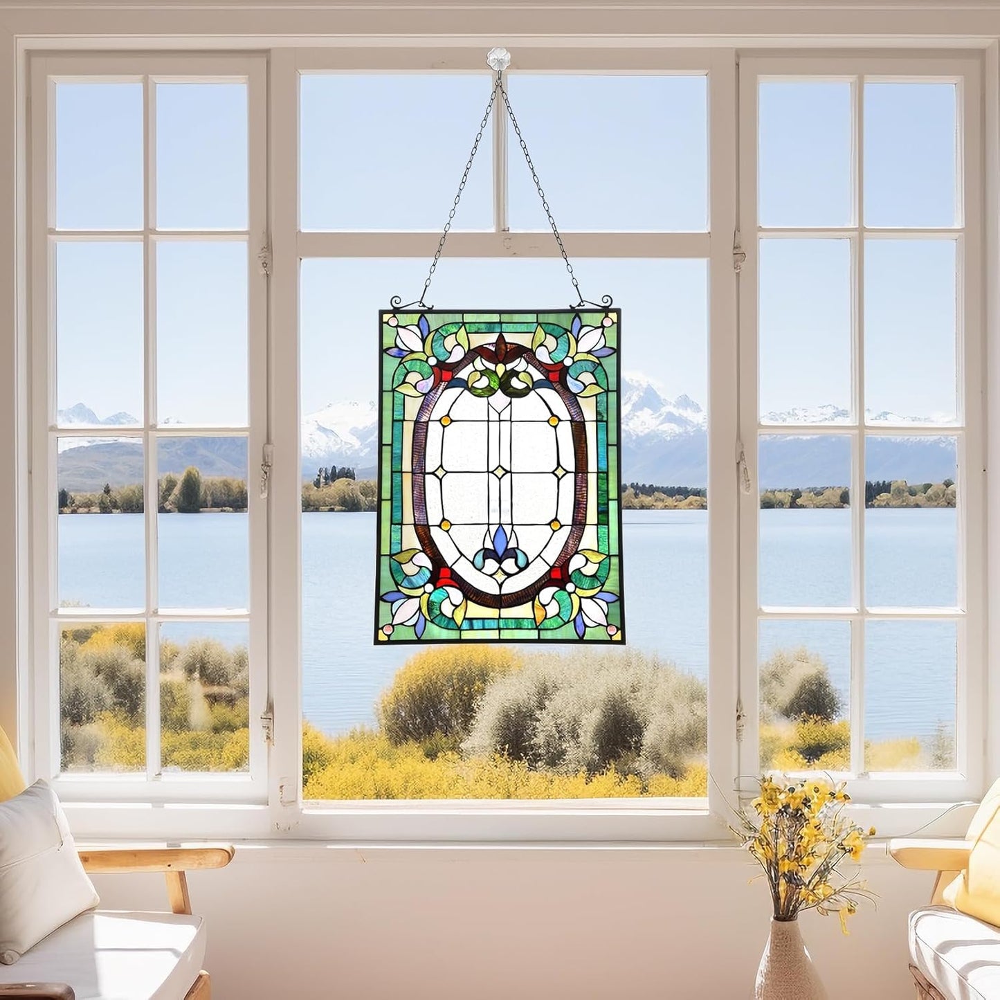 Capulina Dancing Style Stained Glass Window Hangings Panels 17" W x 22" H Fine Handicrafts Suncatcher Parents Gifts for Home Decor