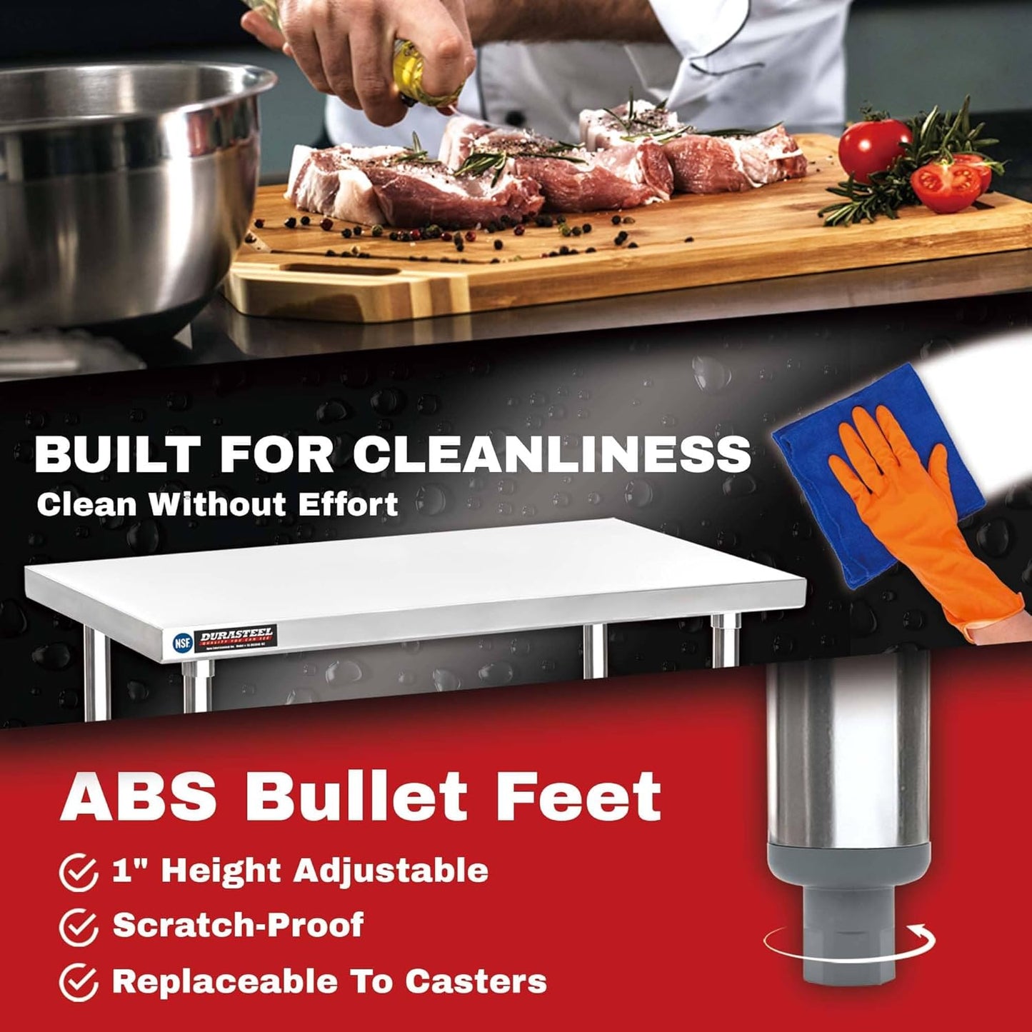 DuraSteel Food Prep Stainless Steel Table - 24 x 48 Inch Commercial Metal Workbench with Adjustable Under Shelf - NSF Certified - for Restaurant, Warehouse, Home, Kitchen, Garage