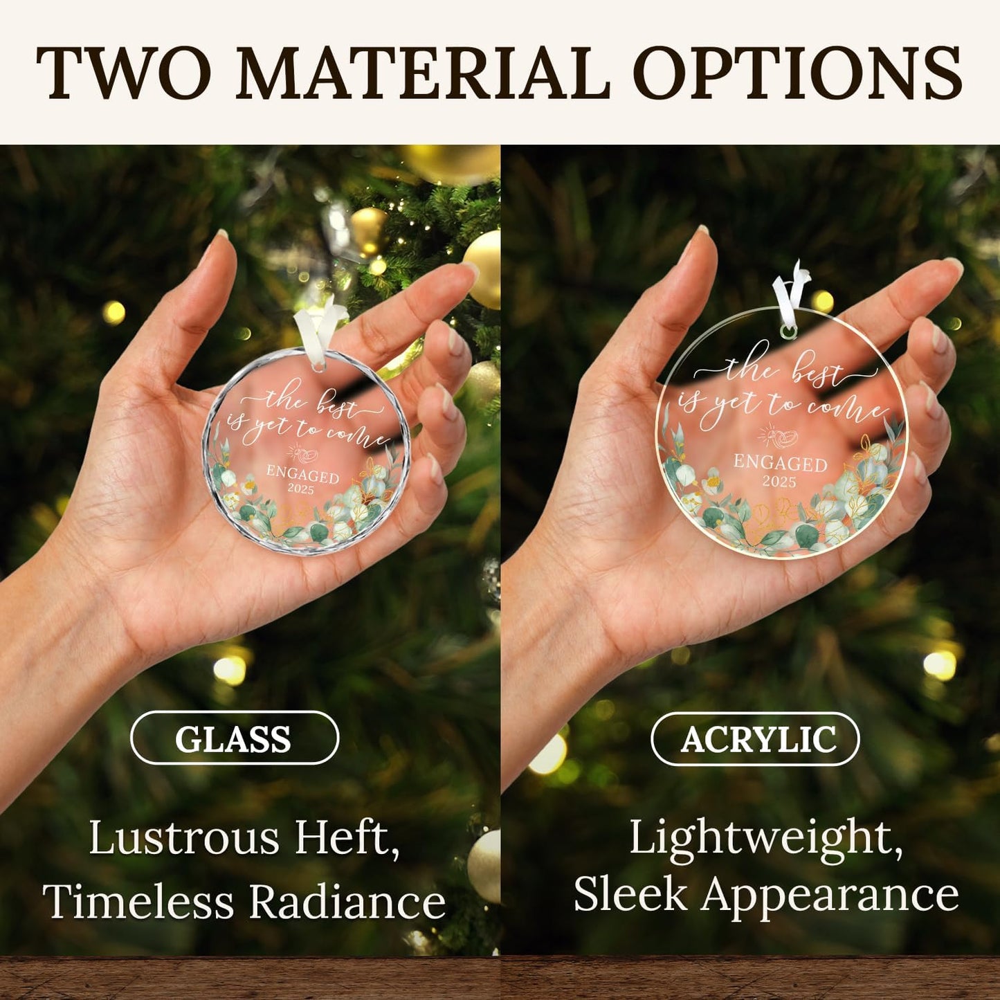 HEXMOZ Engagement Gifts for Couples - Engagement Gift for Newly Engaged Couples, Women, Fiance, Her - Bride to Be Gifts, First Christmas Just Engaged Glass Ornament 2025 - Party Decorations